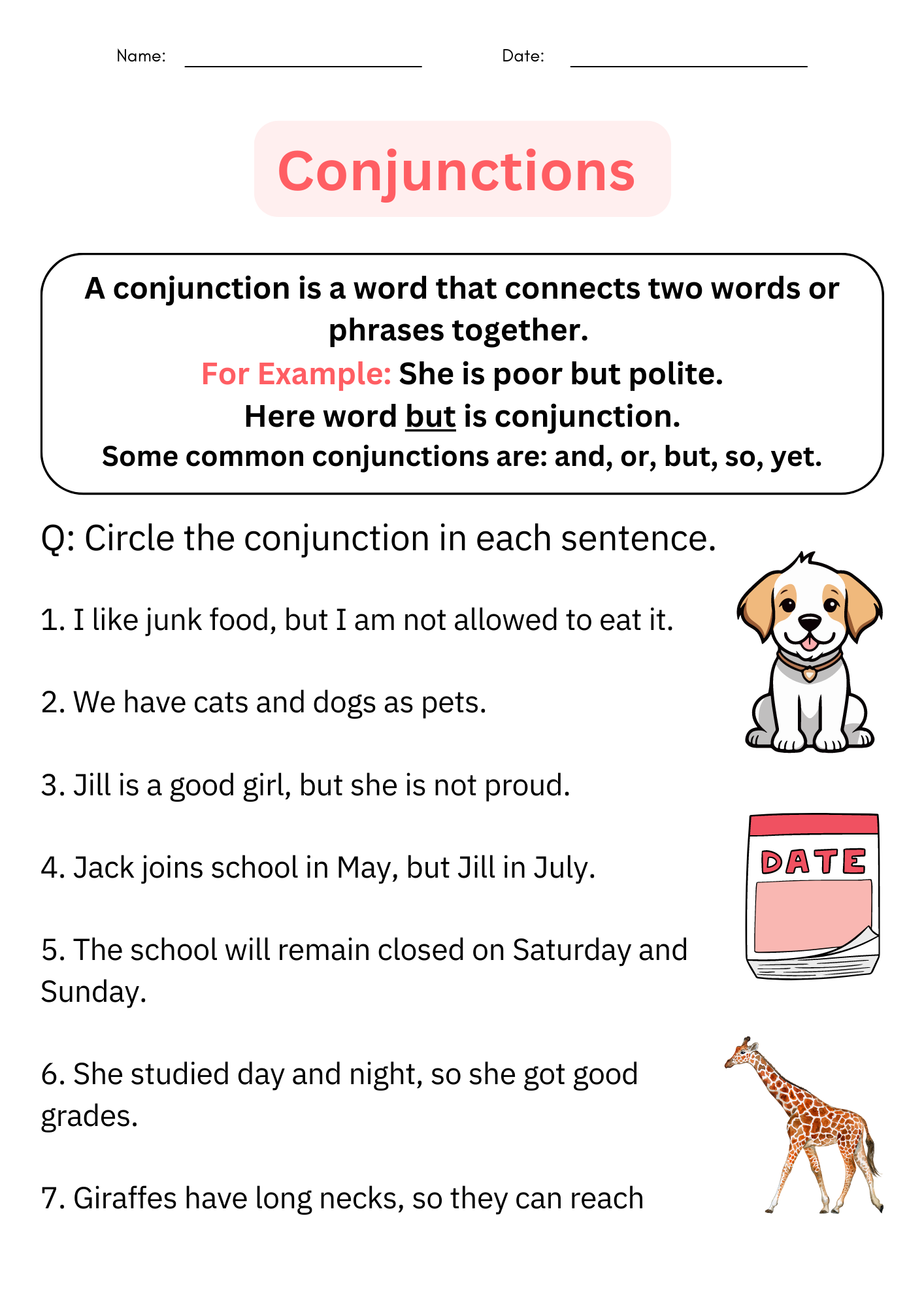Printable Conjunctions Worksheets U0026 Posters For 1st Grade Daily Grammar Practice Made By Teachers
