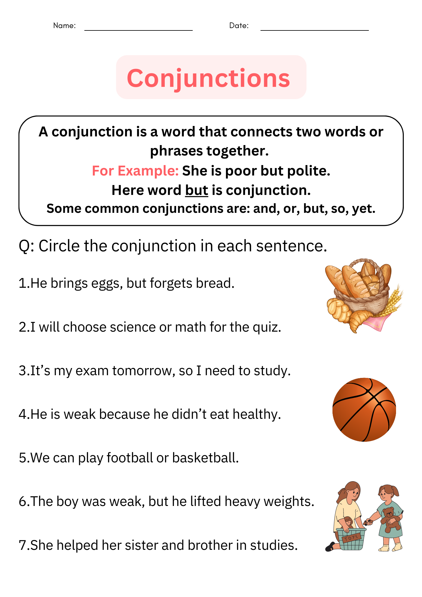 Conjunction Grammar Worksheets