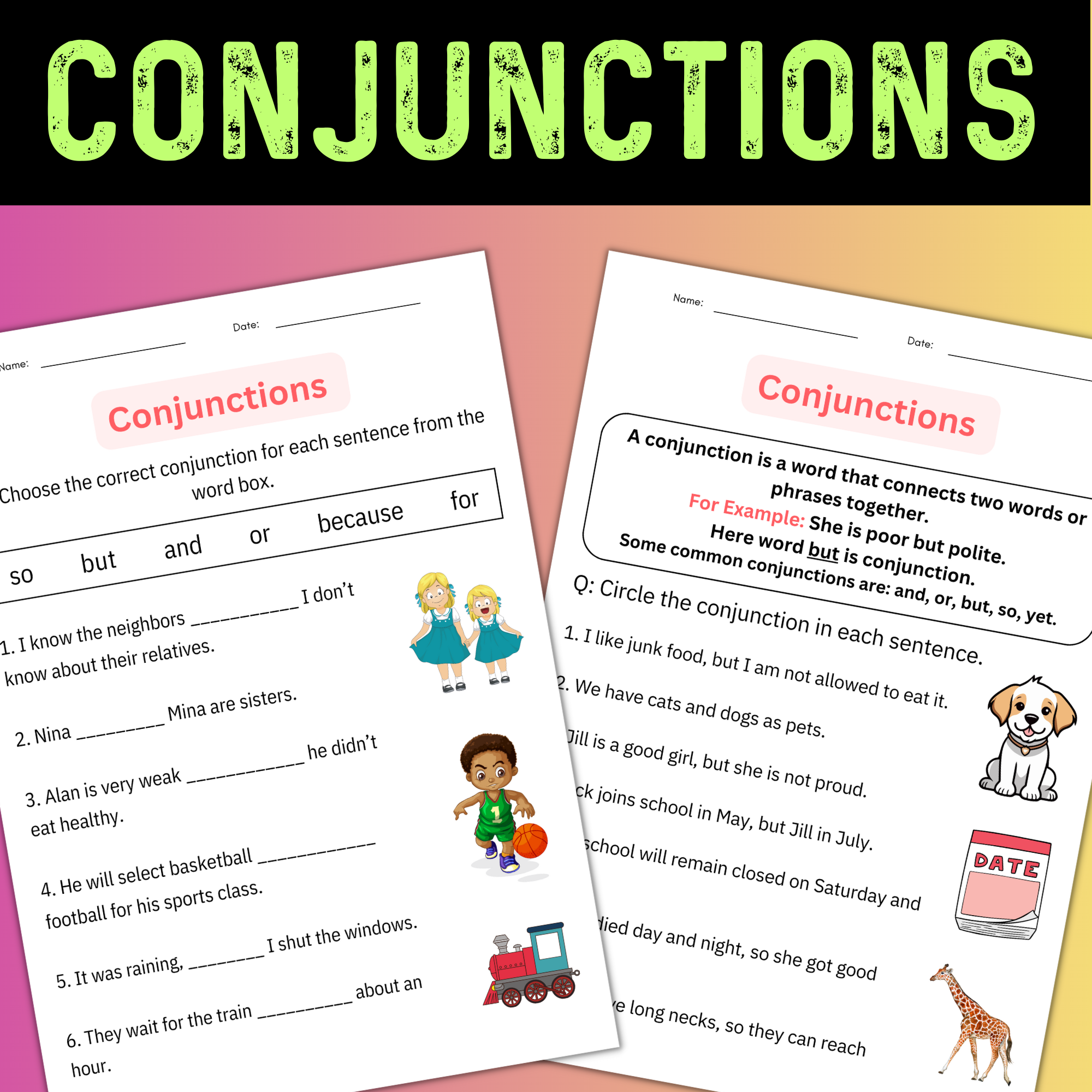 Printable Conjunctions Worksheets U0026 Posters For 1st Grade Daily 