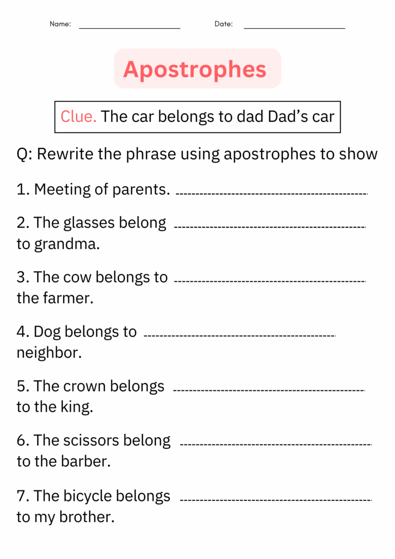 Printable Contraction Apostrophe Grammar Worksheets For Grade 1 2 