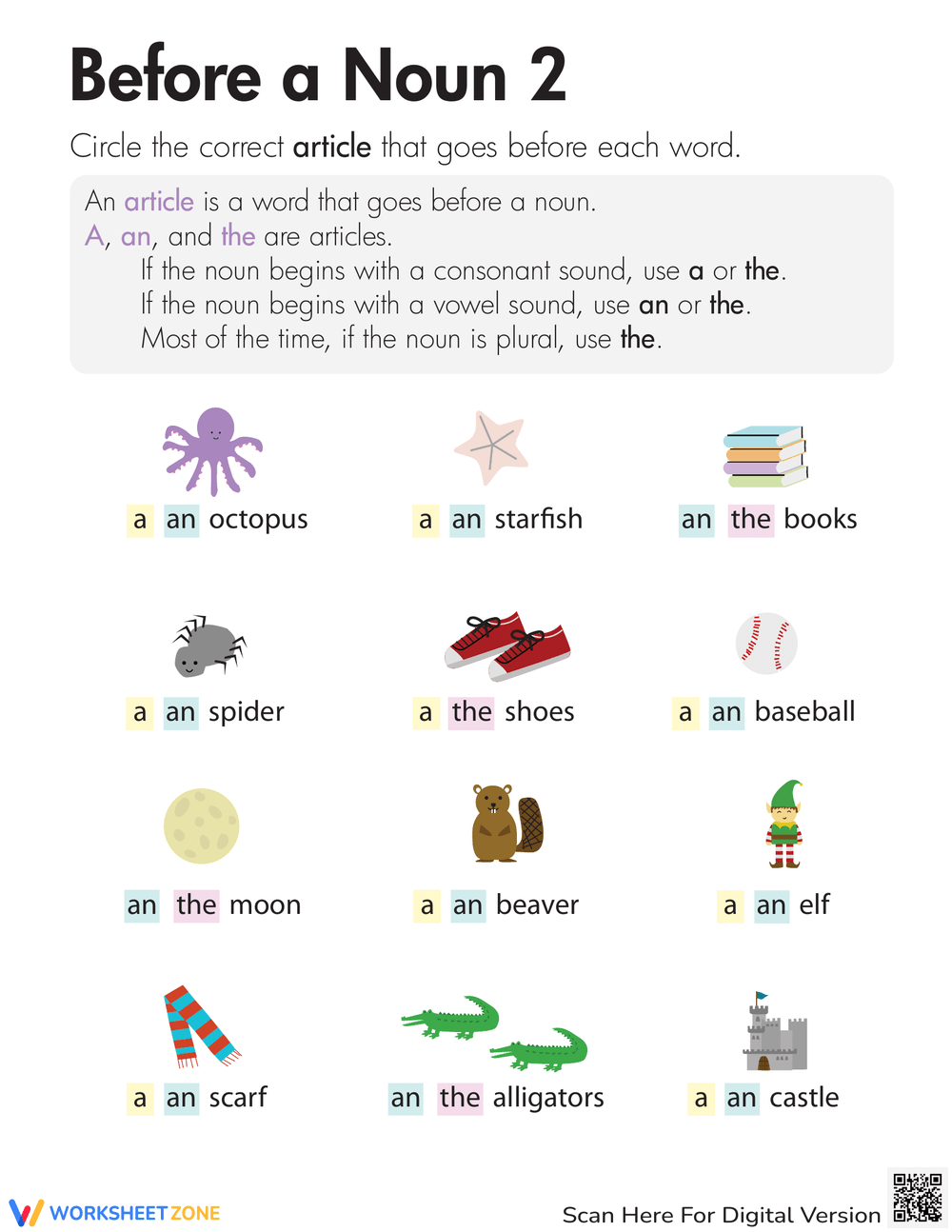 Printable Grade 3 Articles Worksheets