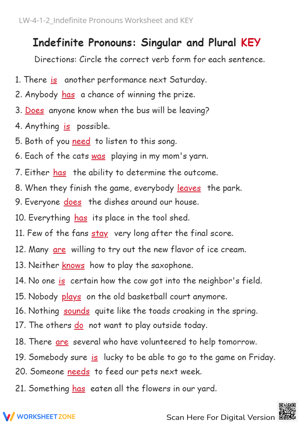 Printable Grade 4 Easter Indefinite Pronouns Worksheets Download