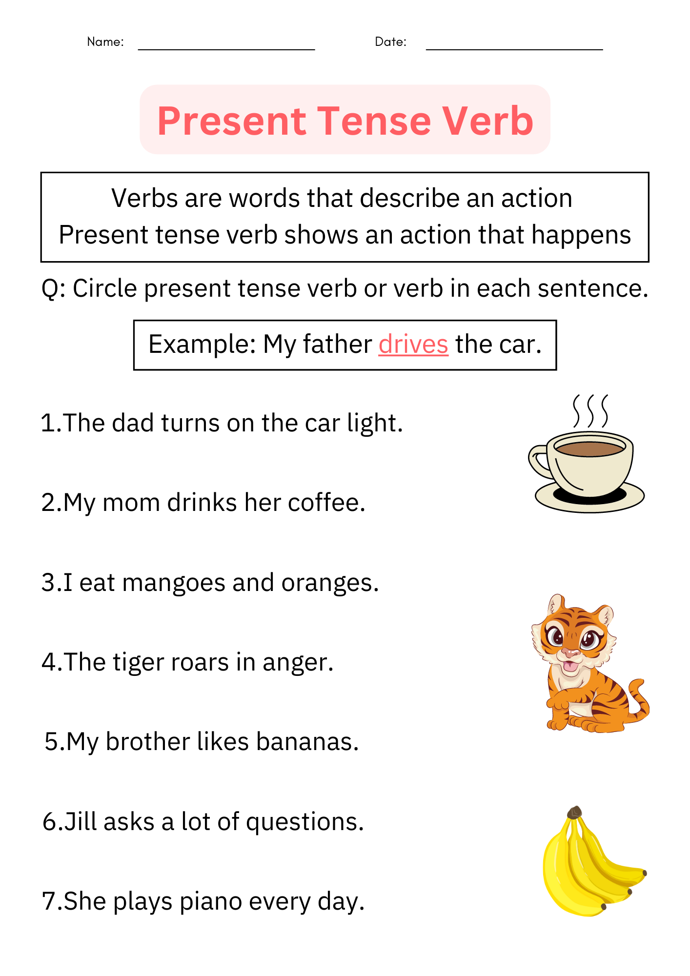 Printable Grammar Simple Present Tense Verb Worksheets With Answers For Grade 1 Made By Teachers
