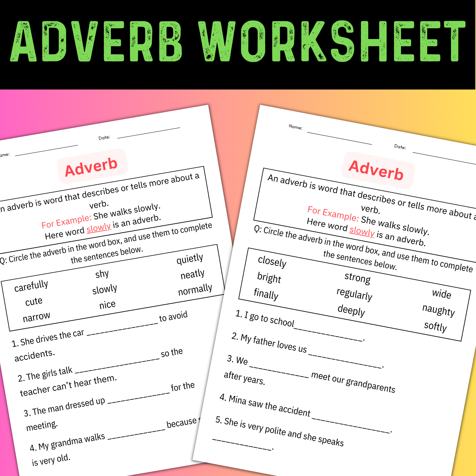 Printable Identifying Adverbs Grammar Worksheet For Kindergarten Made By Teachers