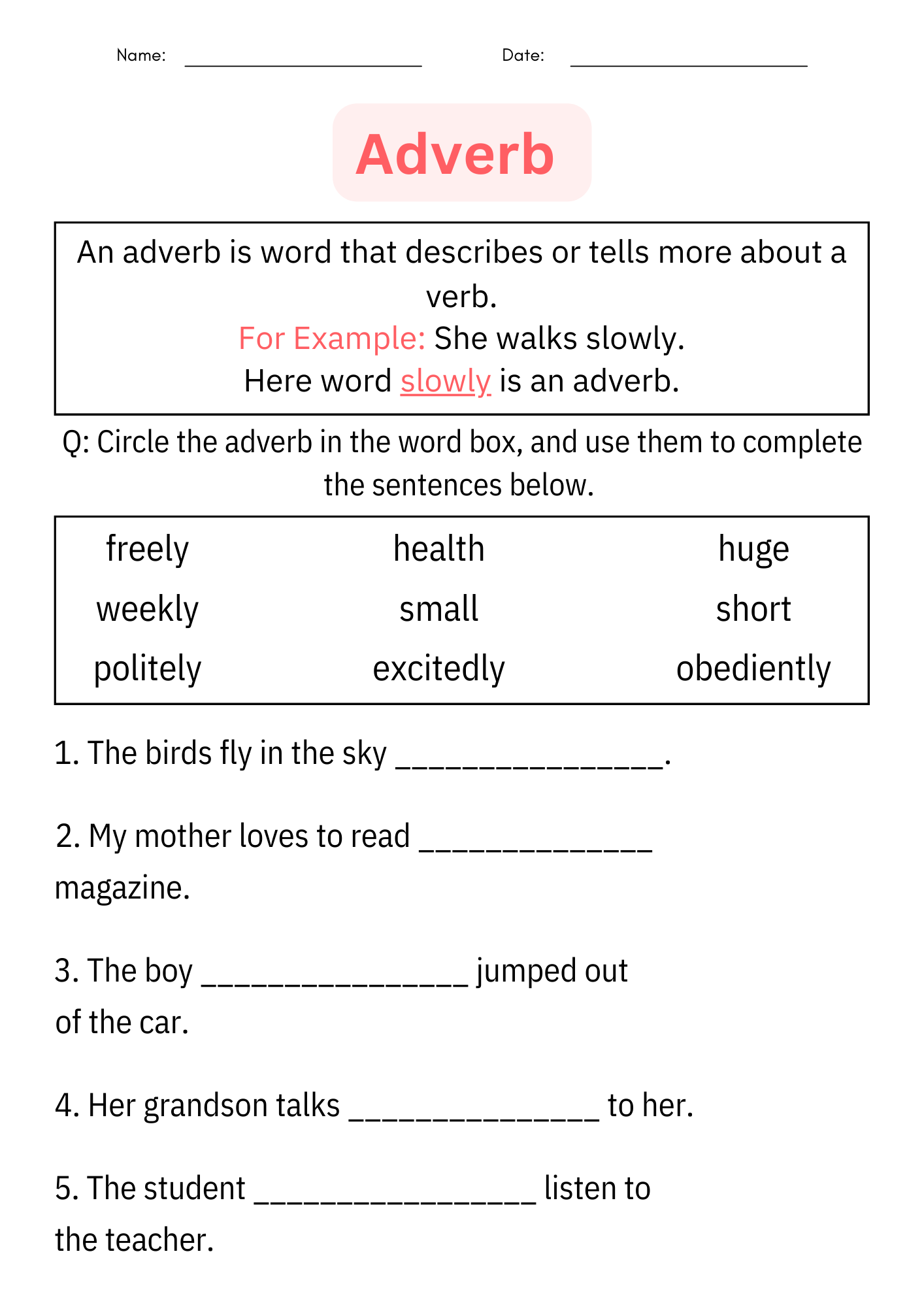 Grammar Adverbs Worksheet