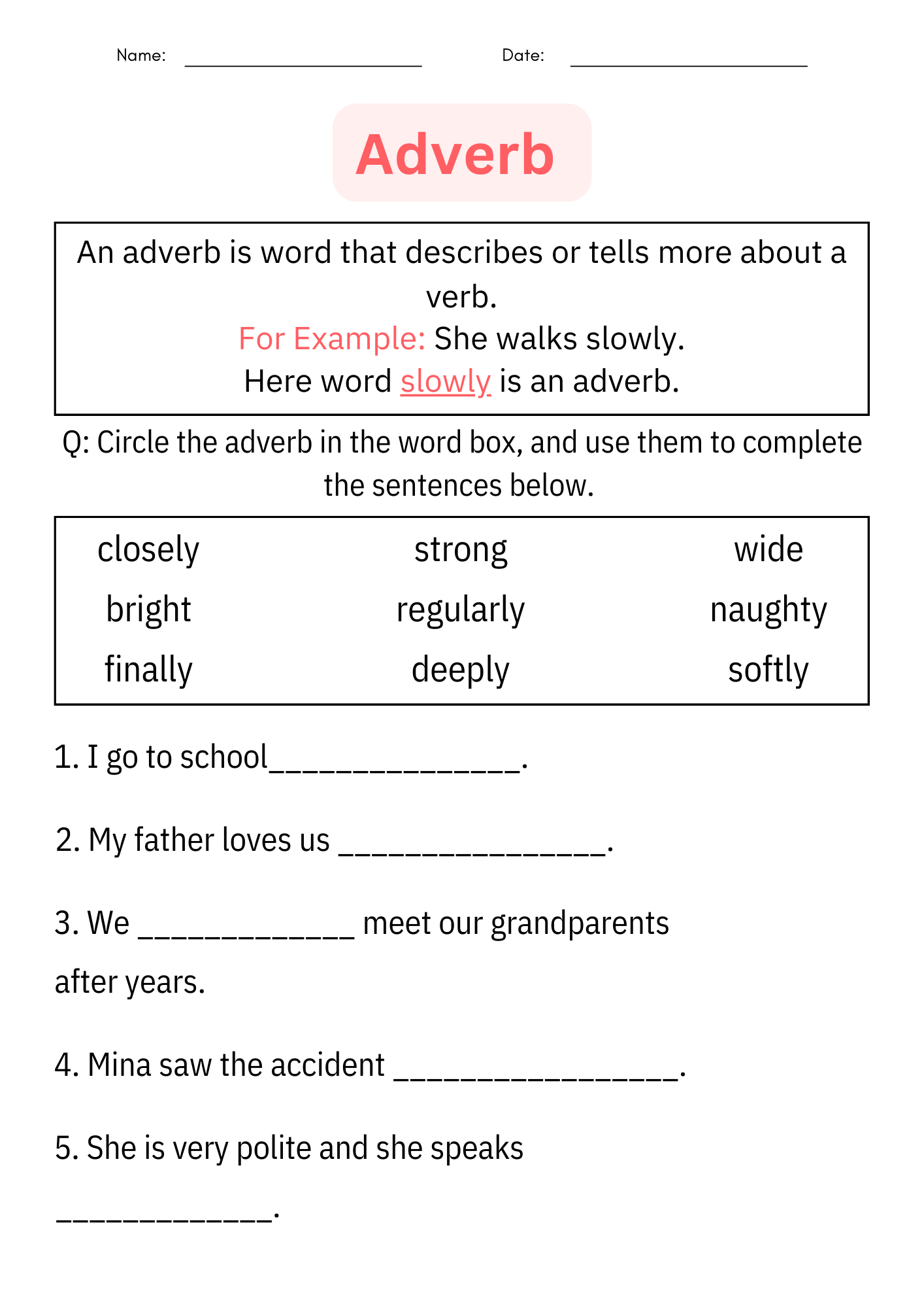 English Grammar Adverbs Worksheets