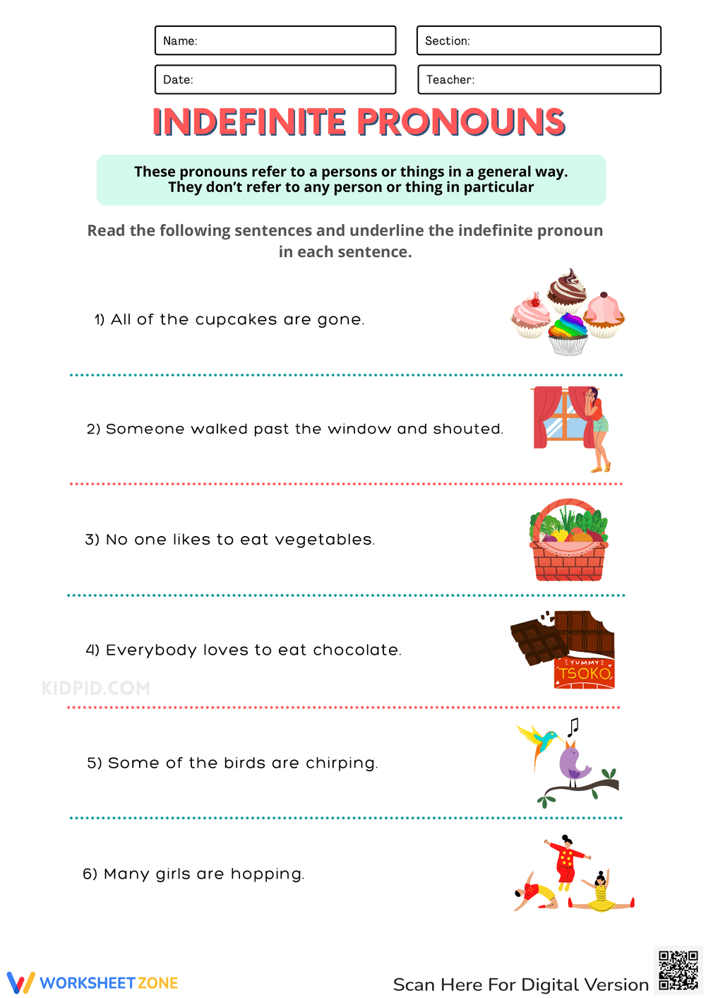 Grammar Worksheet Indefinite Pronouns