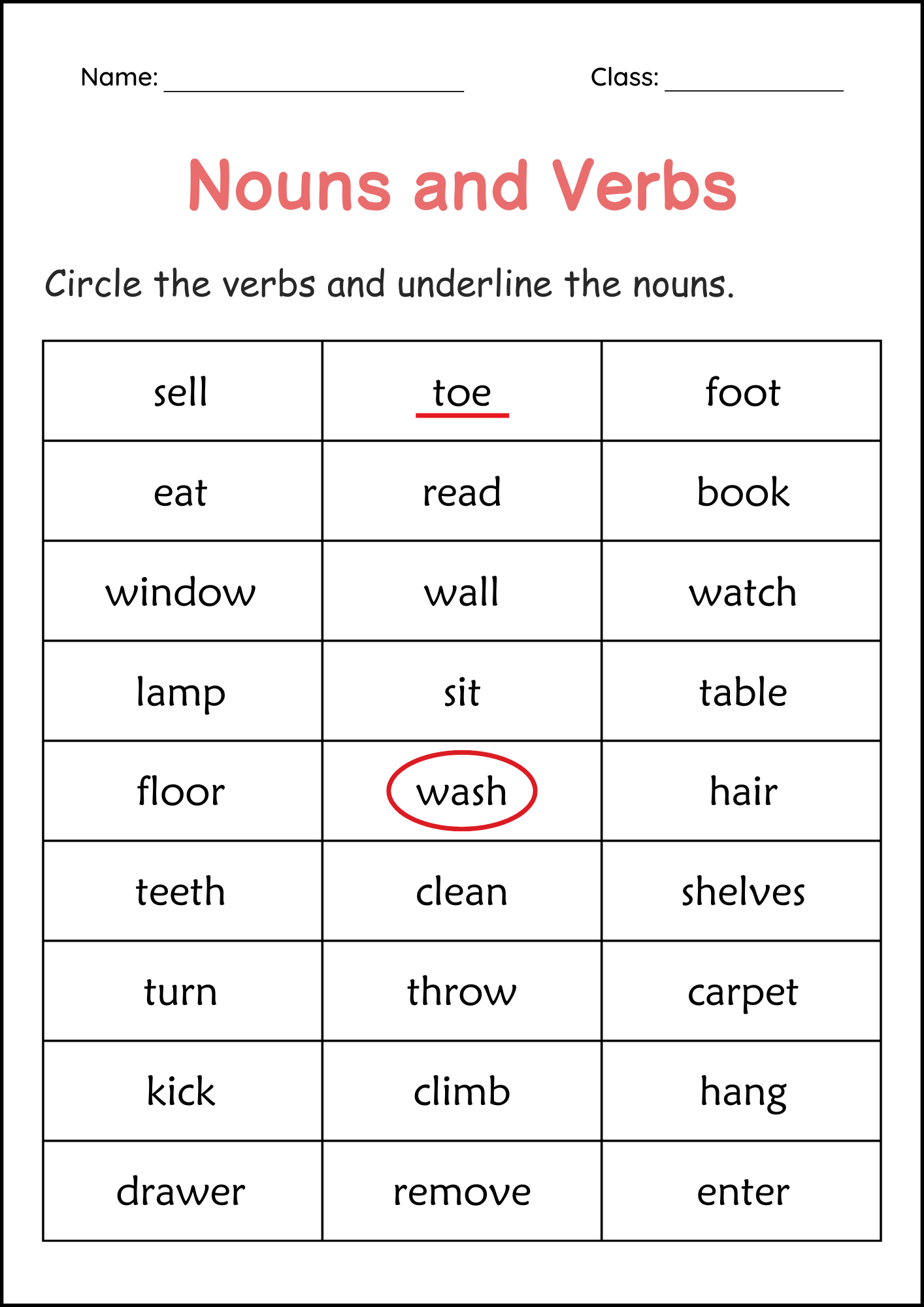 Printable Nouns And Verbs Grammar Worksheets 2nd And 3rd Grade
