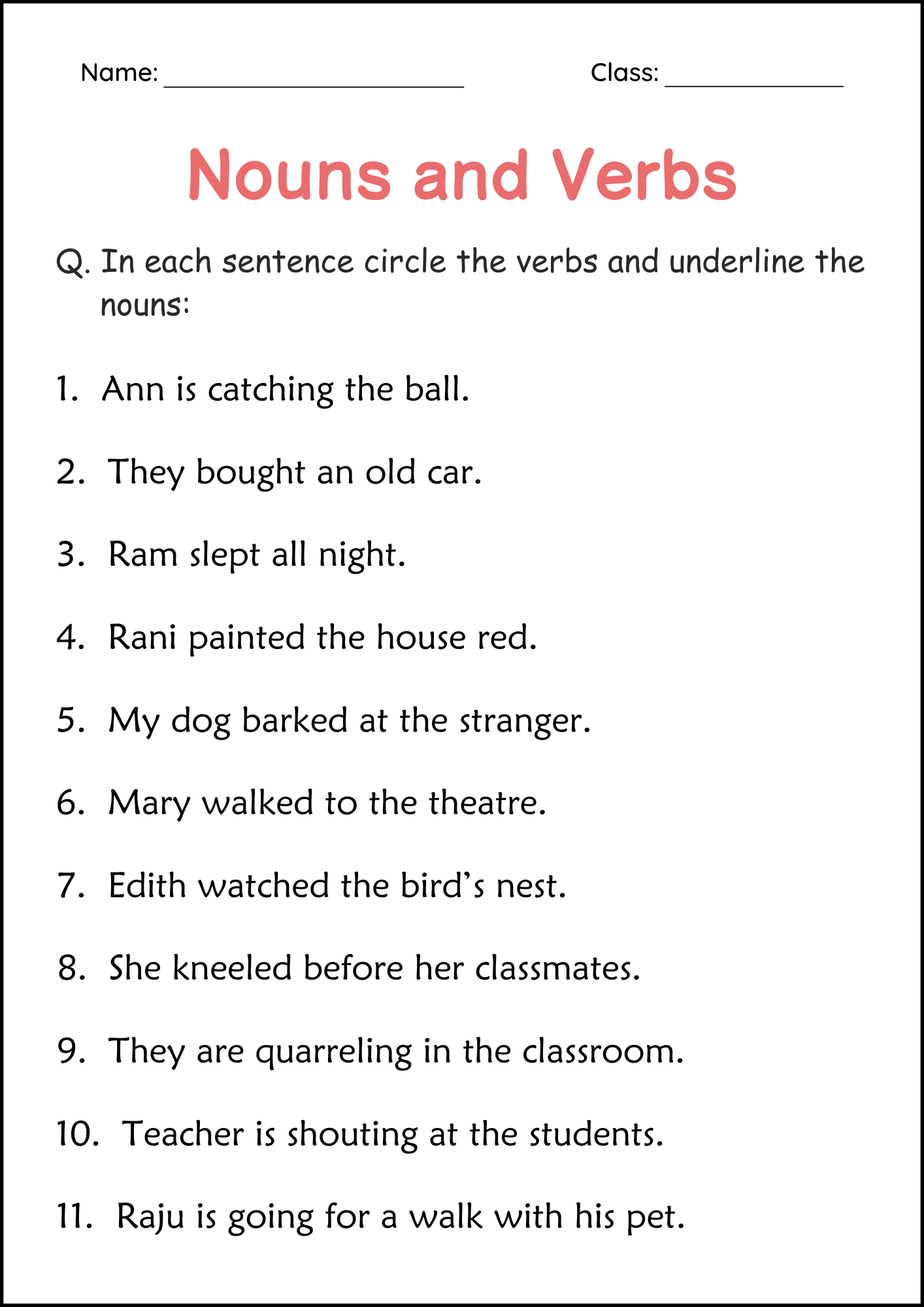 3rd Grade Grammar Worksheets Printable