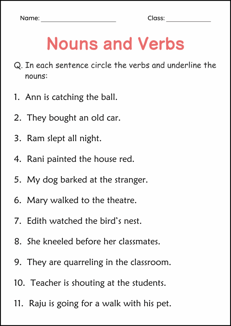 Printable Nouns And Verbs Grammar Worksheets 2nd And 3rd Grade Made By Teachers