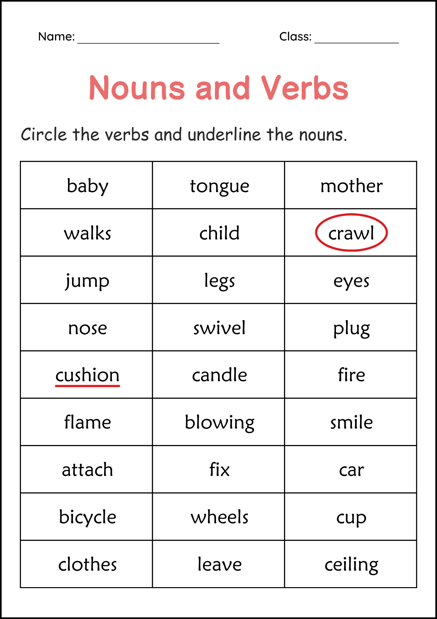 Printable Nouns And Verbs Grammar Worksheets 2nd And 3rd Grade Made By Teachers