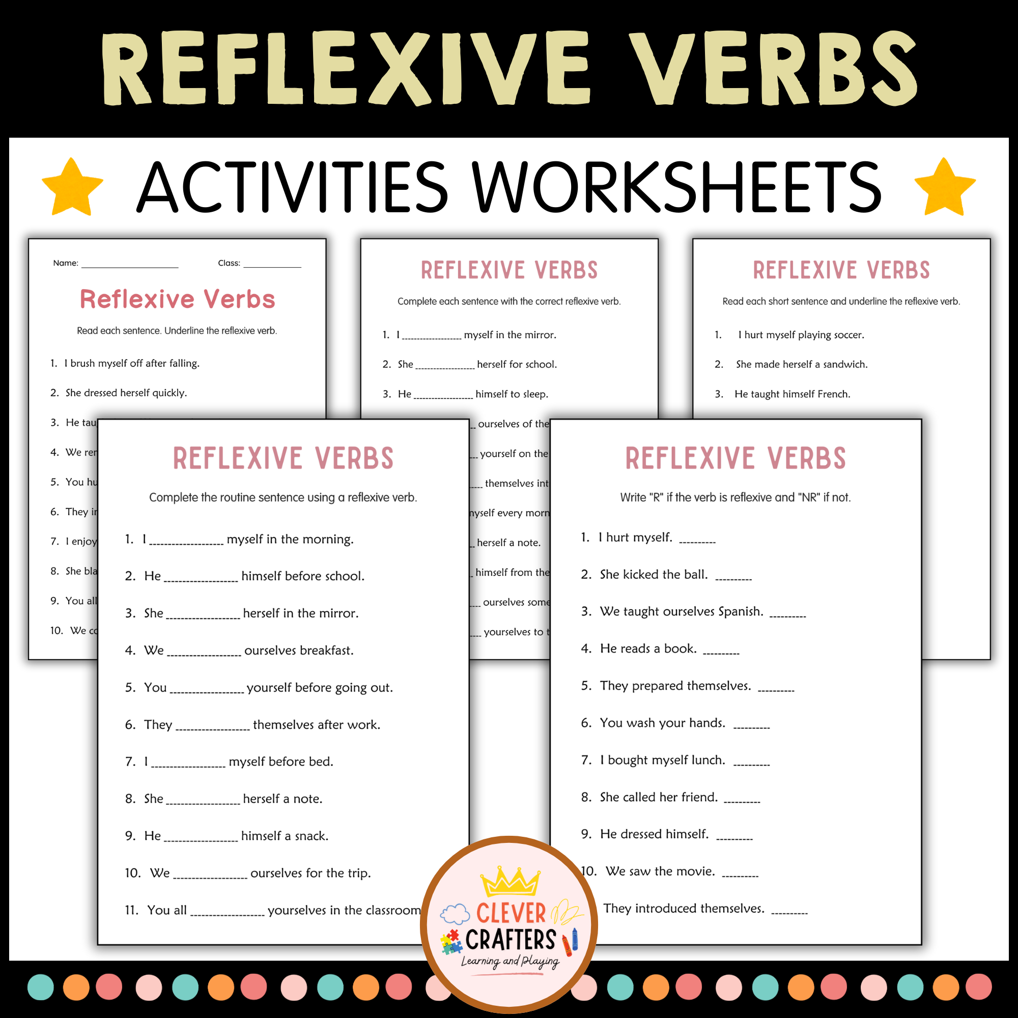 Printable Reflexive Verbs Practice Grammar Worksheets For Grade 2 3 4 Made By Teachers