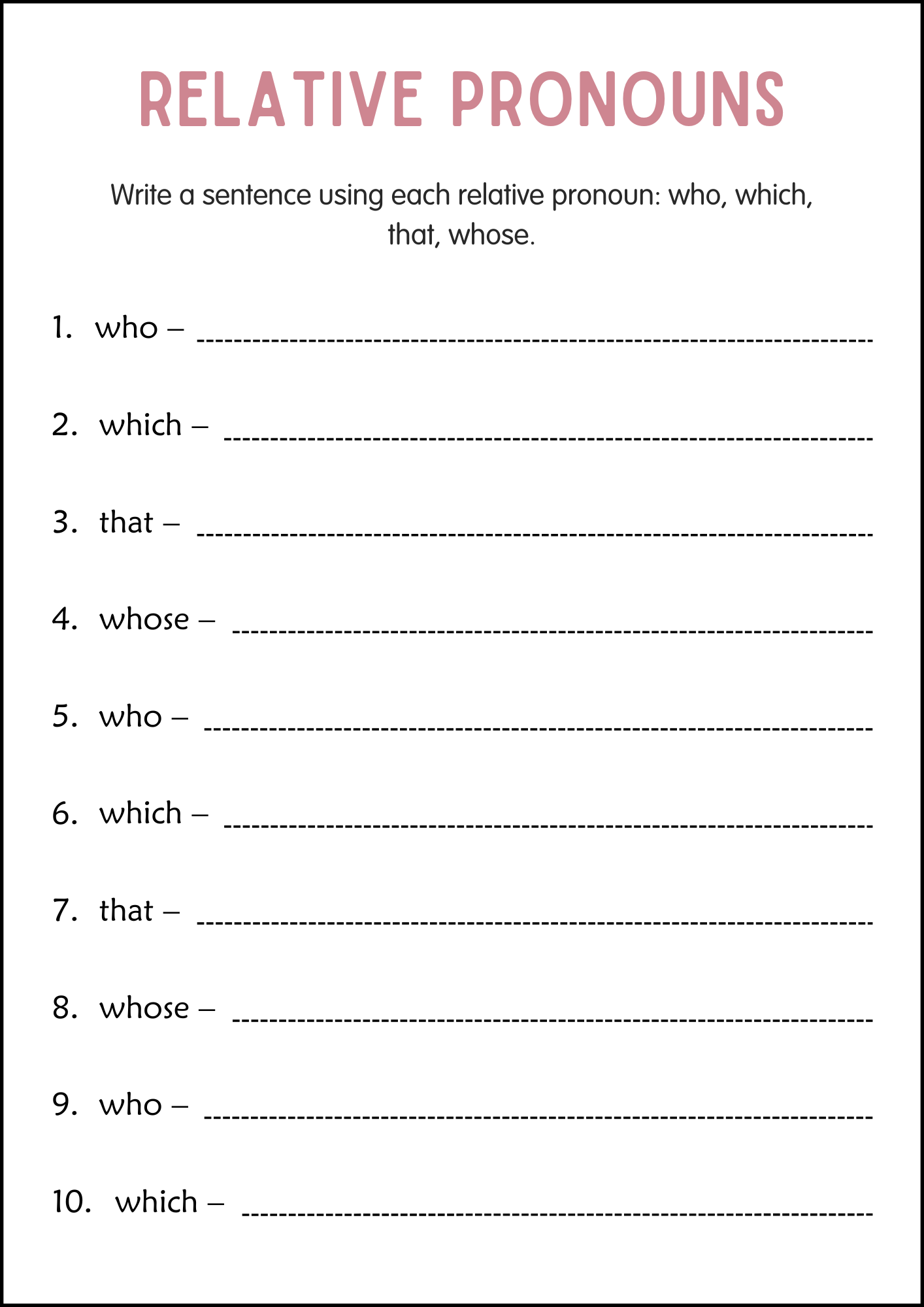 Printable Relative Pronouns Practice Grammar Worksheets For Grade 2 3 4 Made By Teachers