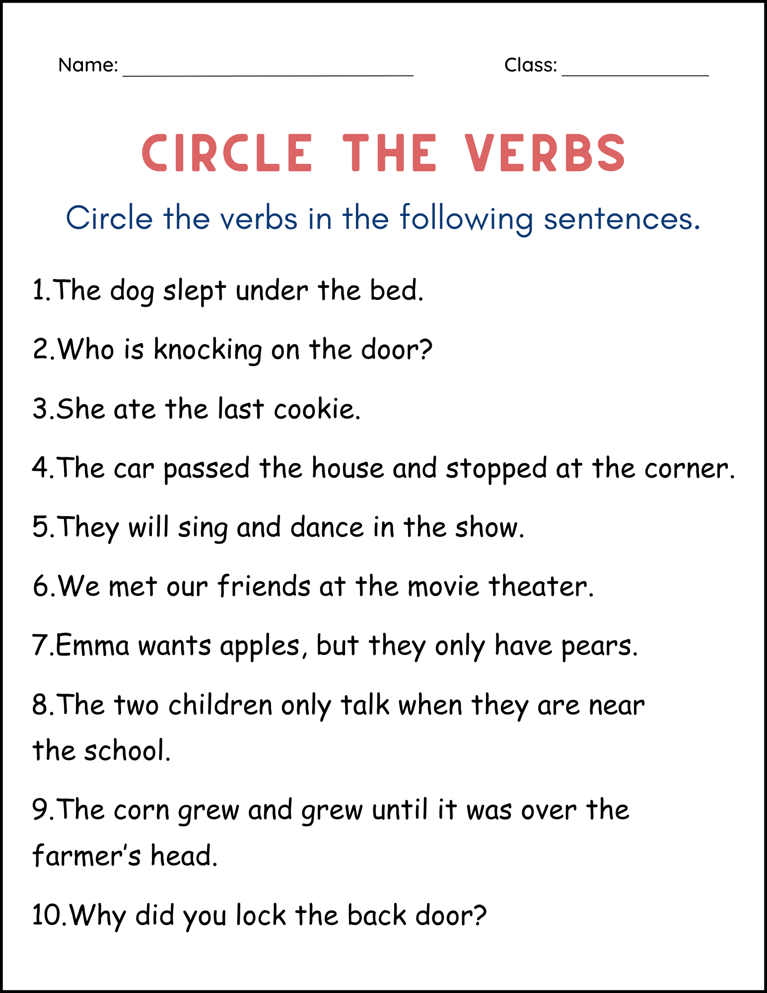 Printable Sentences Circle The Verbs Grammar Worksheet For Grade 2 Made By Teachers Printable Sentences Circle The Verbs Grammar Worksheet For Grade 2 Made By Teachers