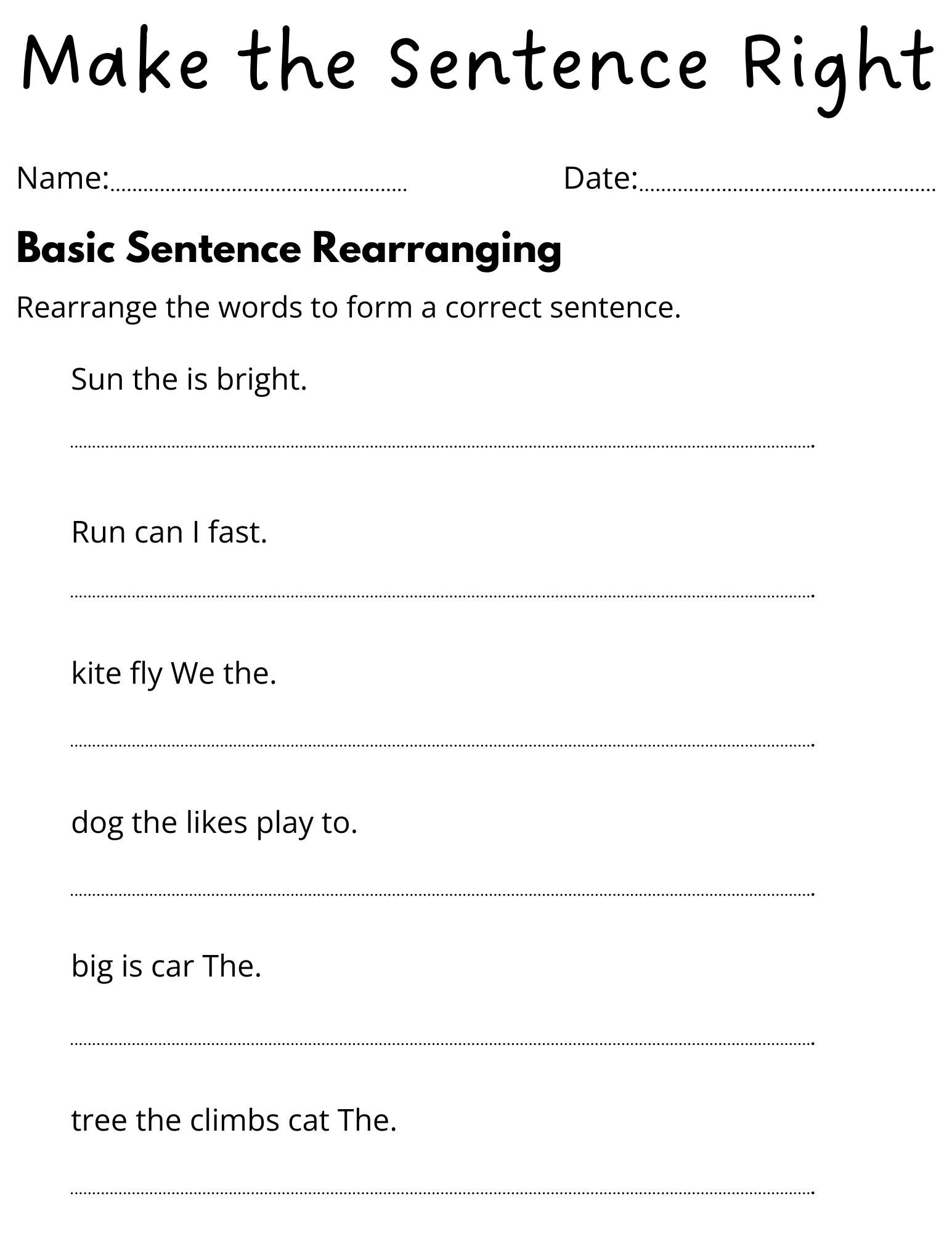 Printable Simple Rearrange Sentences Worksheet For Grade 1 With Answers Made By Teachers Printable Simple Rearrange Sentences Worksheet For Grade 1 With Answers Made By Teachers