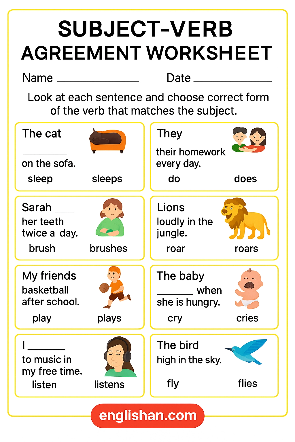 Printable Subject Verb Agreement Worksheets With Answers