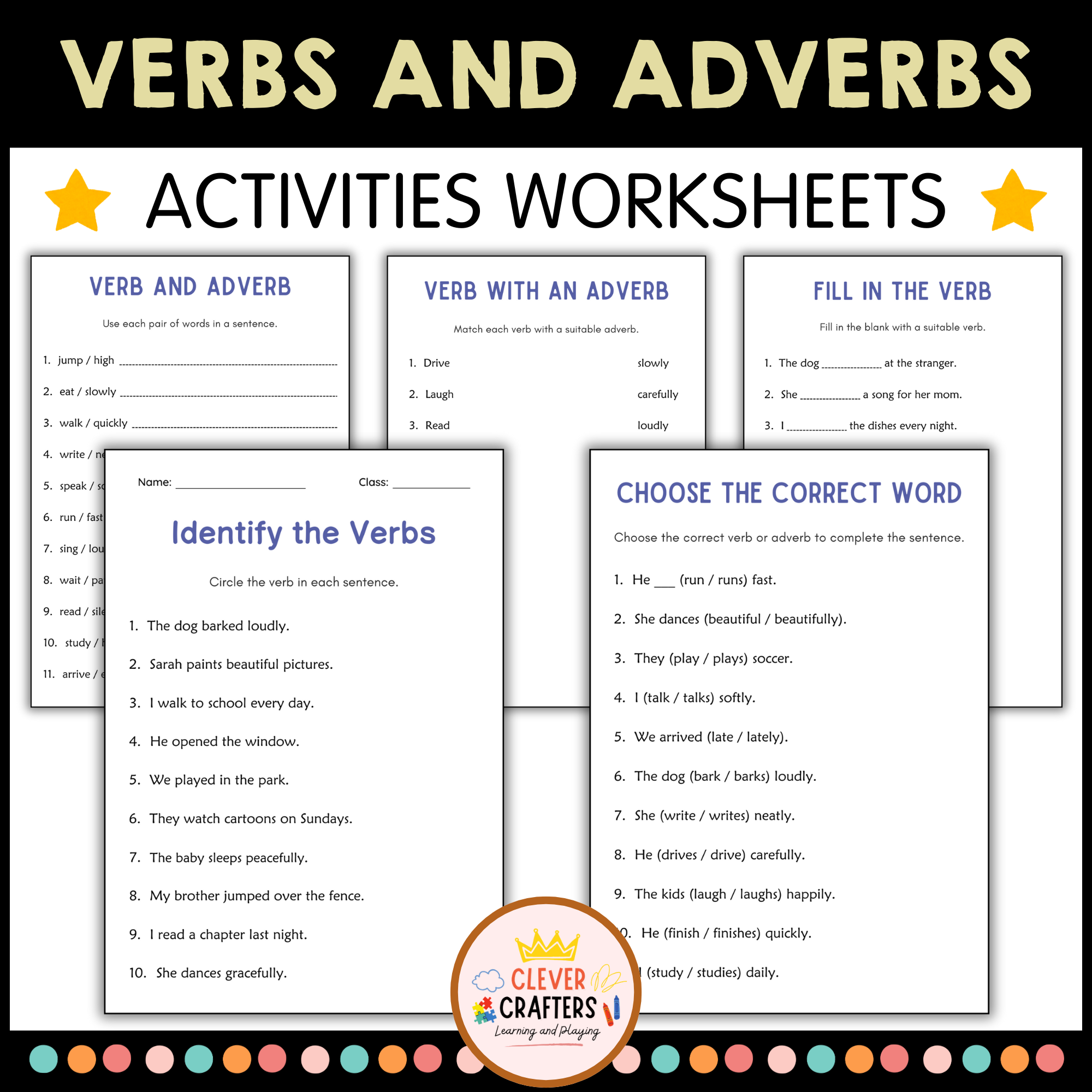 Printable Verbs And Adverbs Grammar Worksheets For Grade 1 2 3 