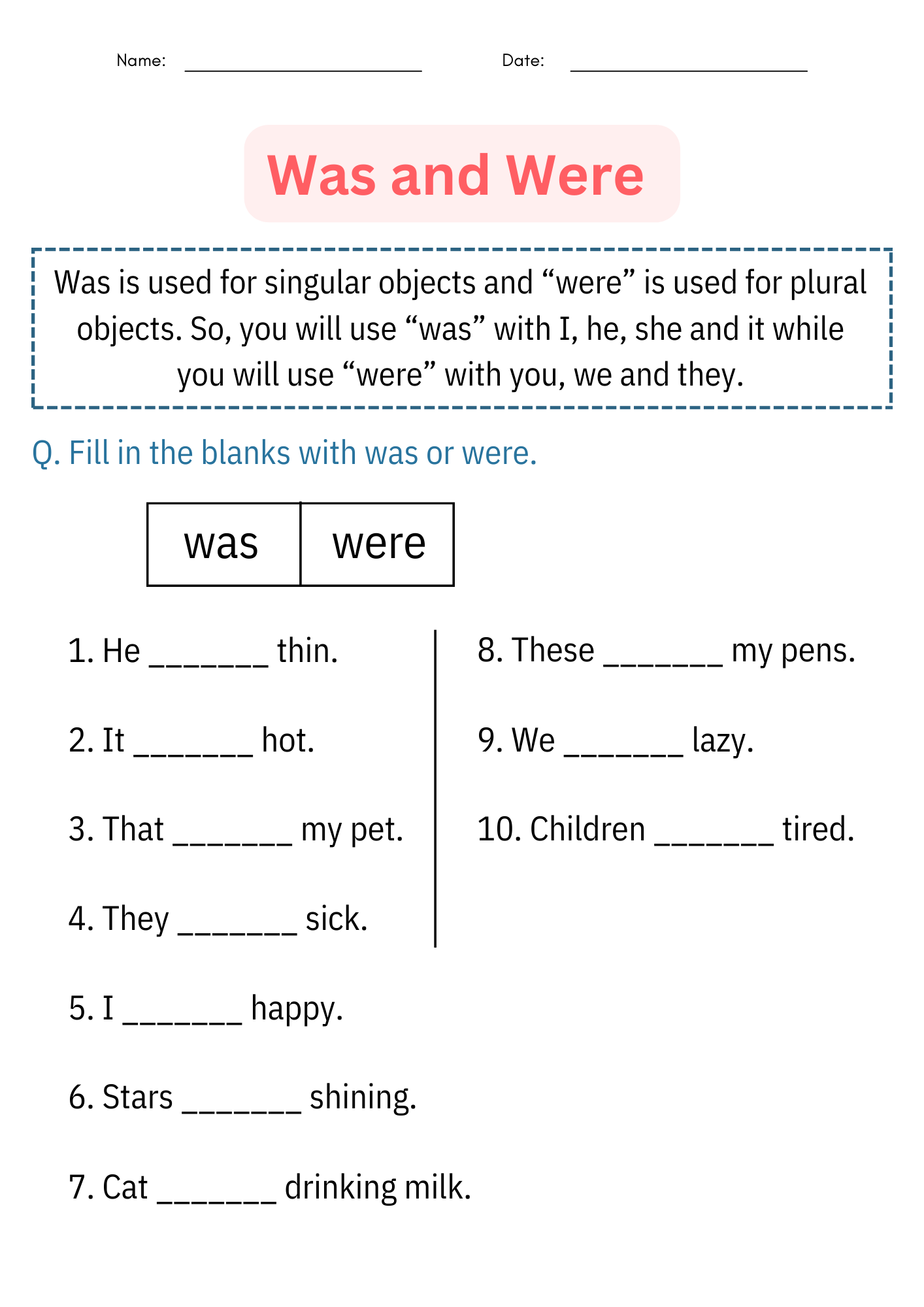 Printable Was And Were Grammar Worksheets And Activities For Being Verbs Made By Teachers Printable Was And Were Grammar Worksheets And Activities For Being Verbs Made By Teachers