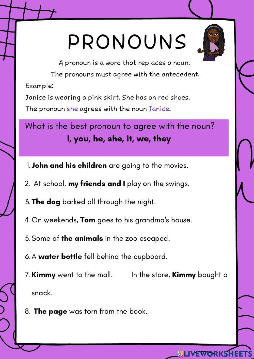 Pronoun Anteced Free Interactive Worksheets 2013082