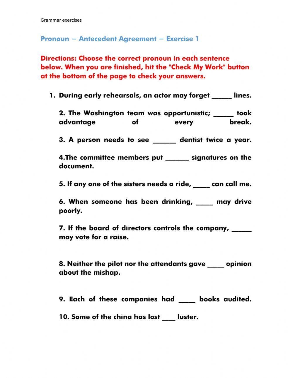 Pronoun Anteced Free Interactive Worksheets 515933