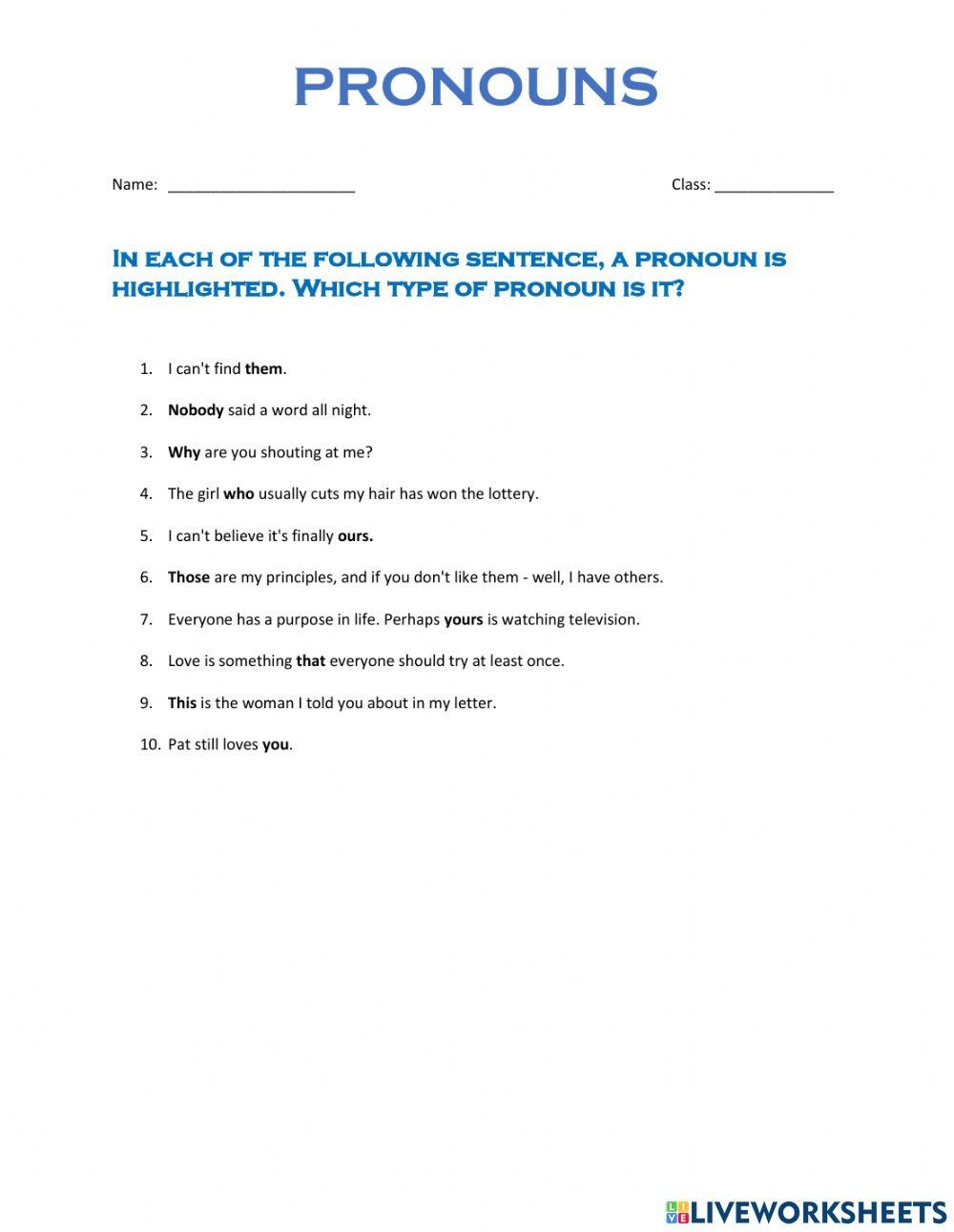 Pronouns Free Interactive Worksheets 1576684