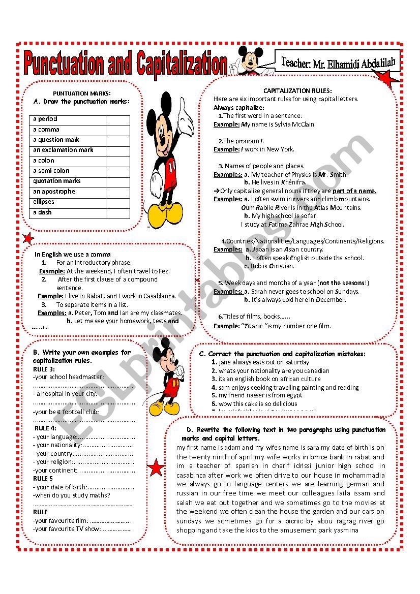 Grammar Worksheets Capitalization And Punctuation