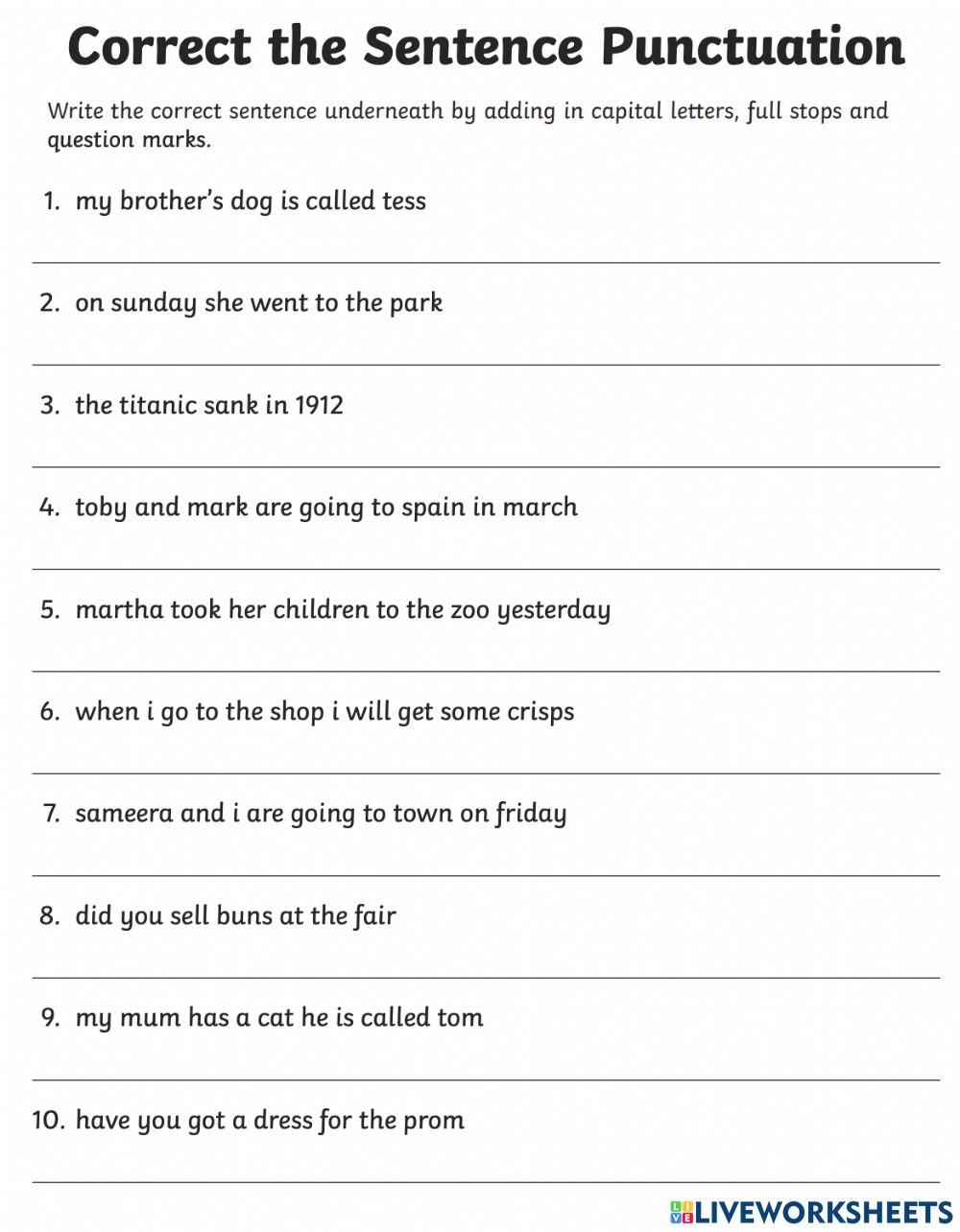 Punctuation Free Interactive Worksheets 2129216