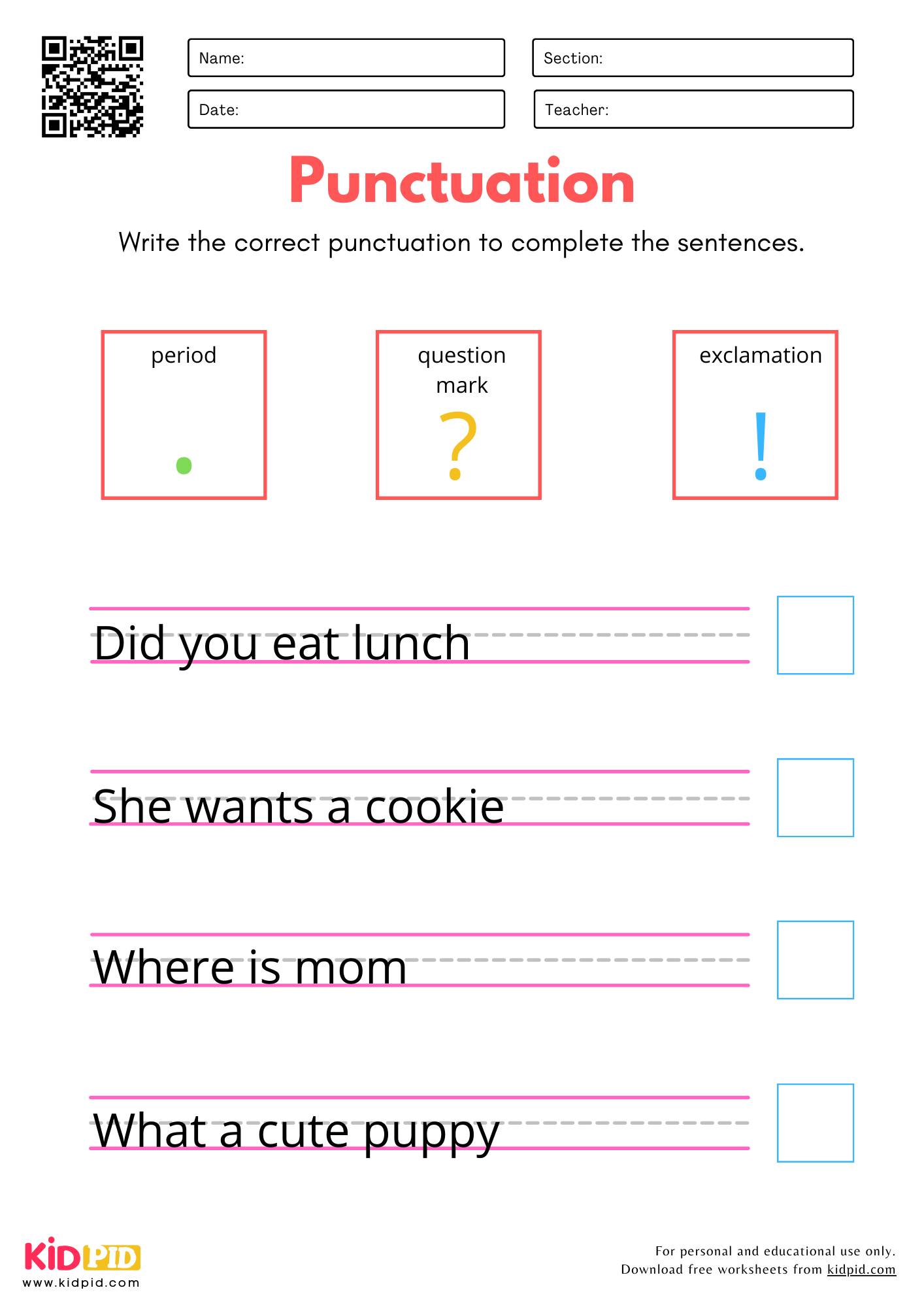 Grammar And Punctuation Practice Worksheets