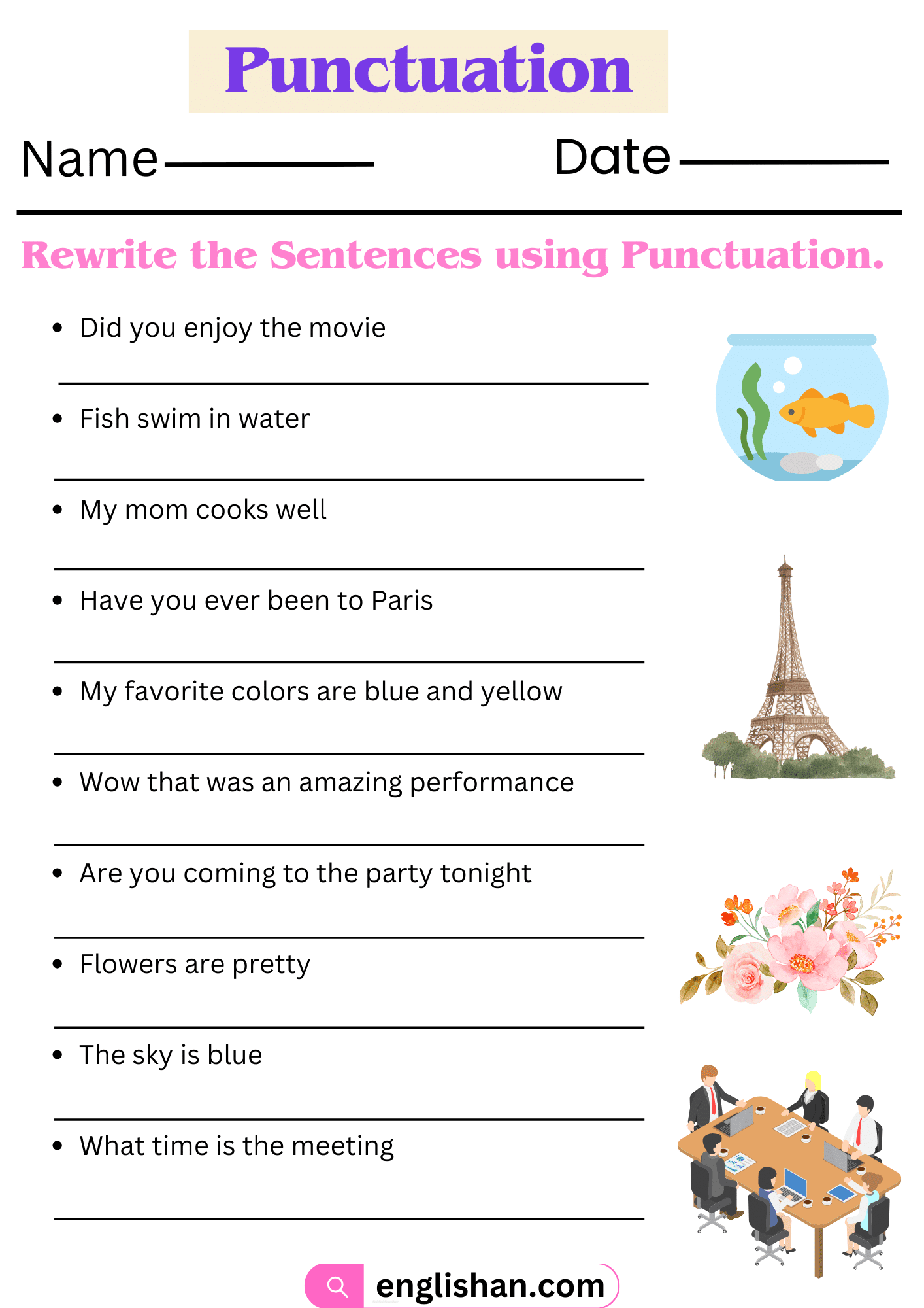 Punctuation Worksheets And Exercises With Answers In English