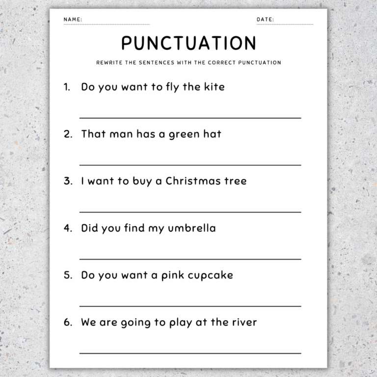 Punctuation Worksheets Fix The Sentences Grammar Practice 1st Grade Made By Teachers