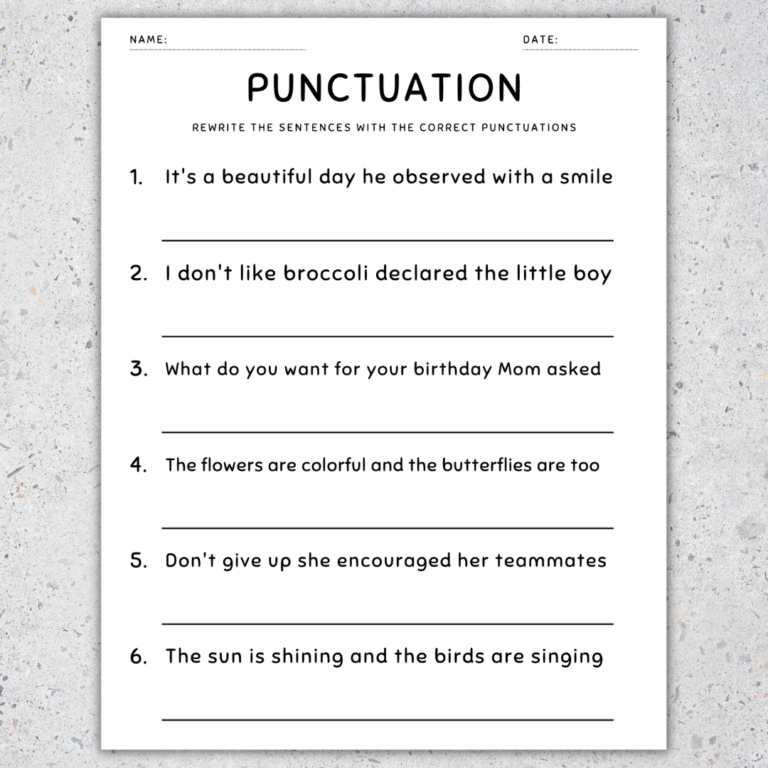 Punctuation Worksheets Fix The Sentences Grammar Practice 4th Grade Made By Teachers
