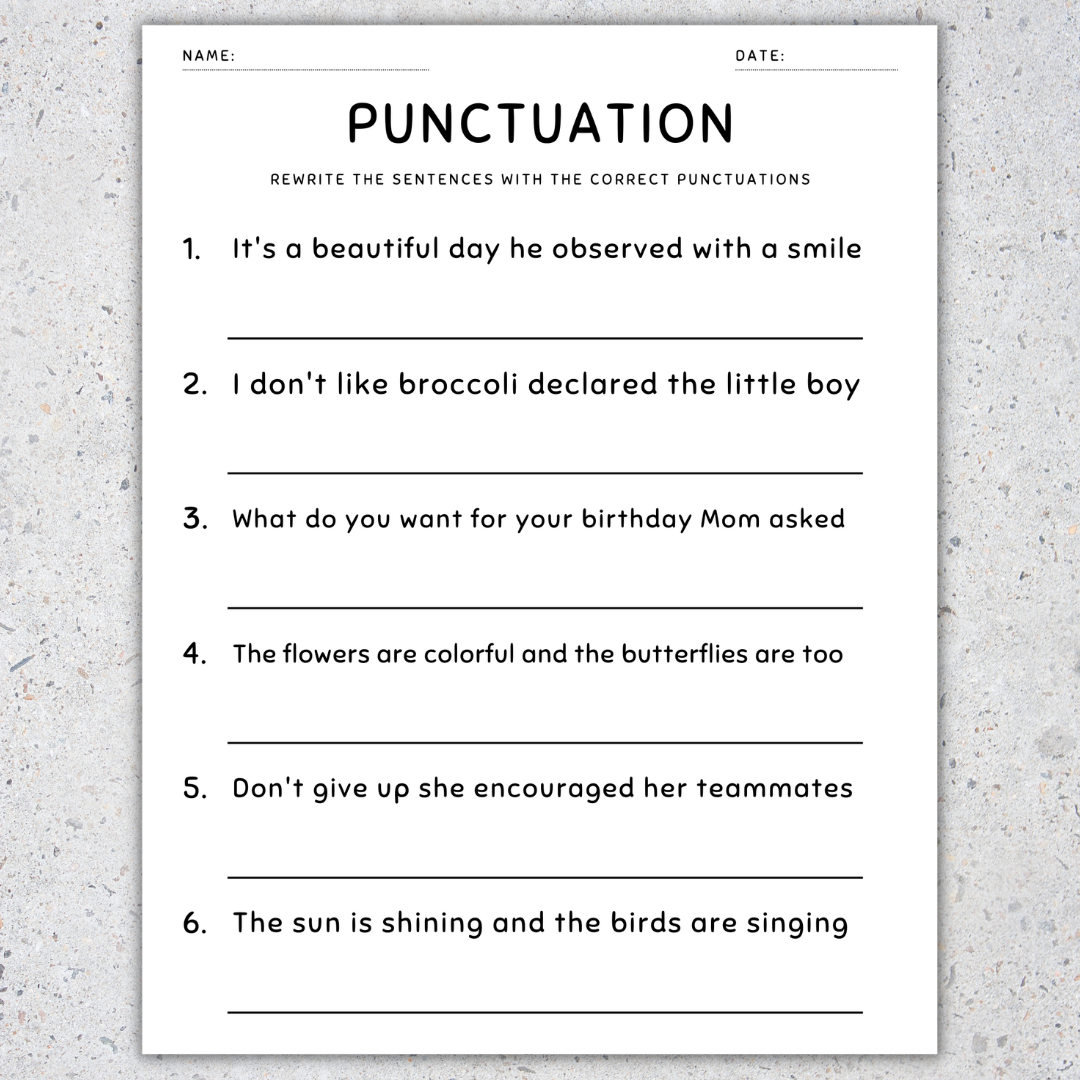 Punctuation Worksheets Fix The Sentences Grammar Practice 4th Grade Made By Teachers