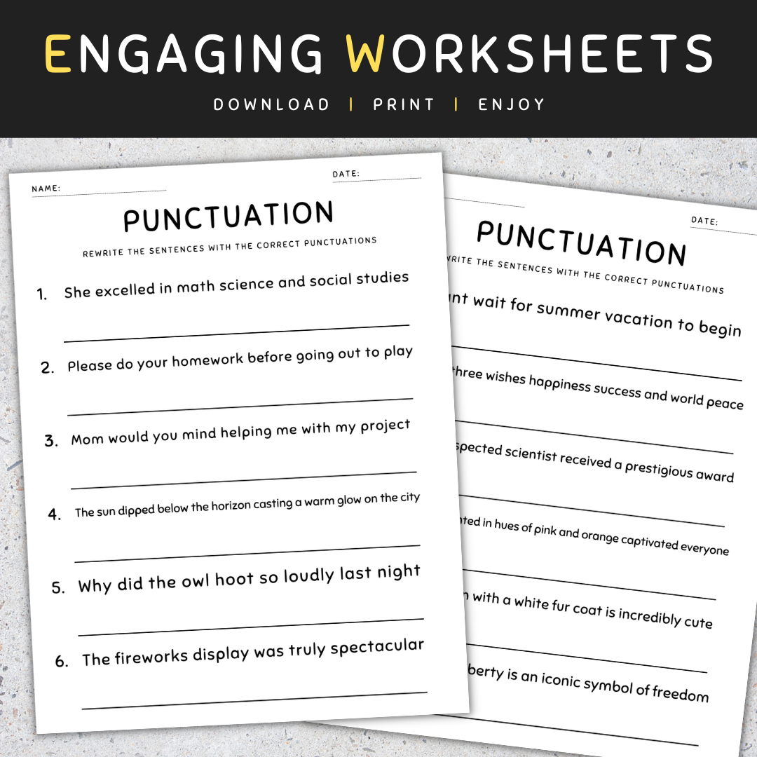 Punctuation Worksheets Fix The Sentences Grammar Practice 5th Grade Made By Teachers
