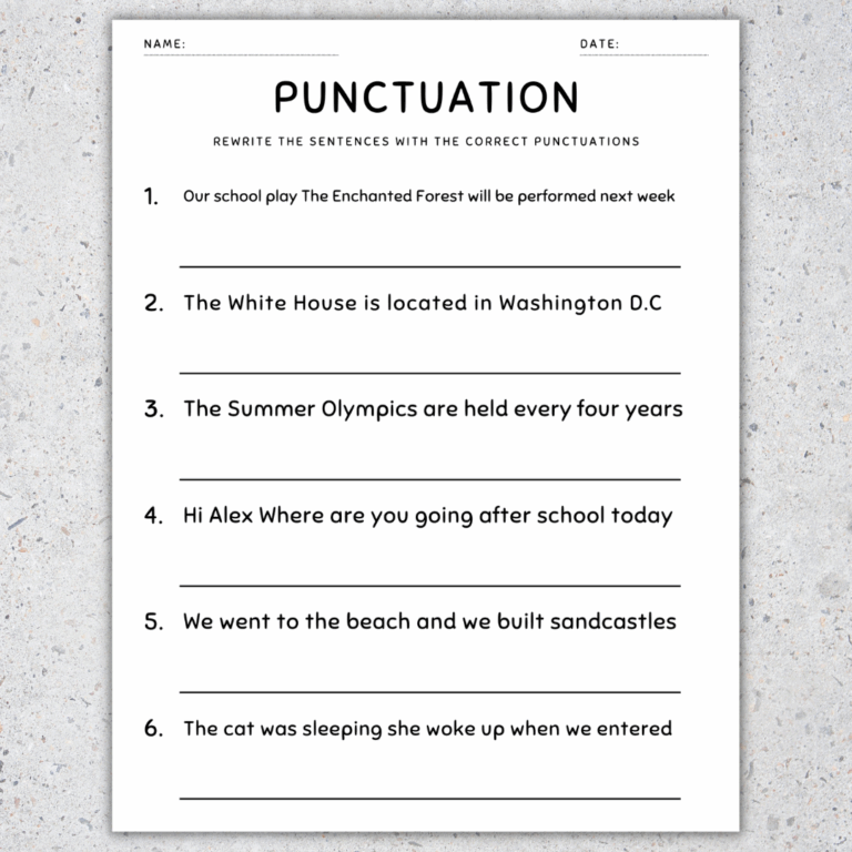 Punctuation Worksheets Fix The Sentences Grammar Practice 5th Grade Made By Teachers