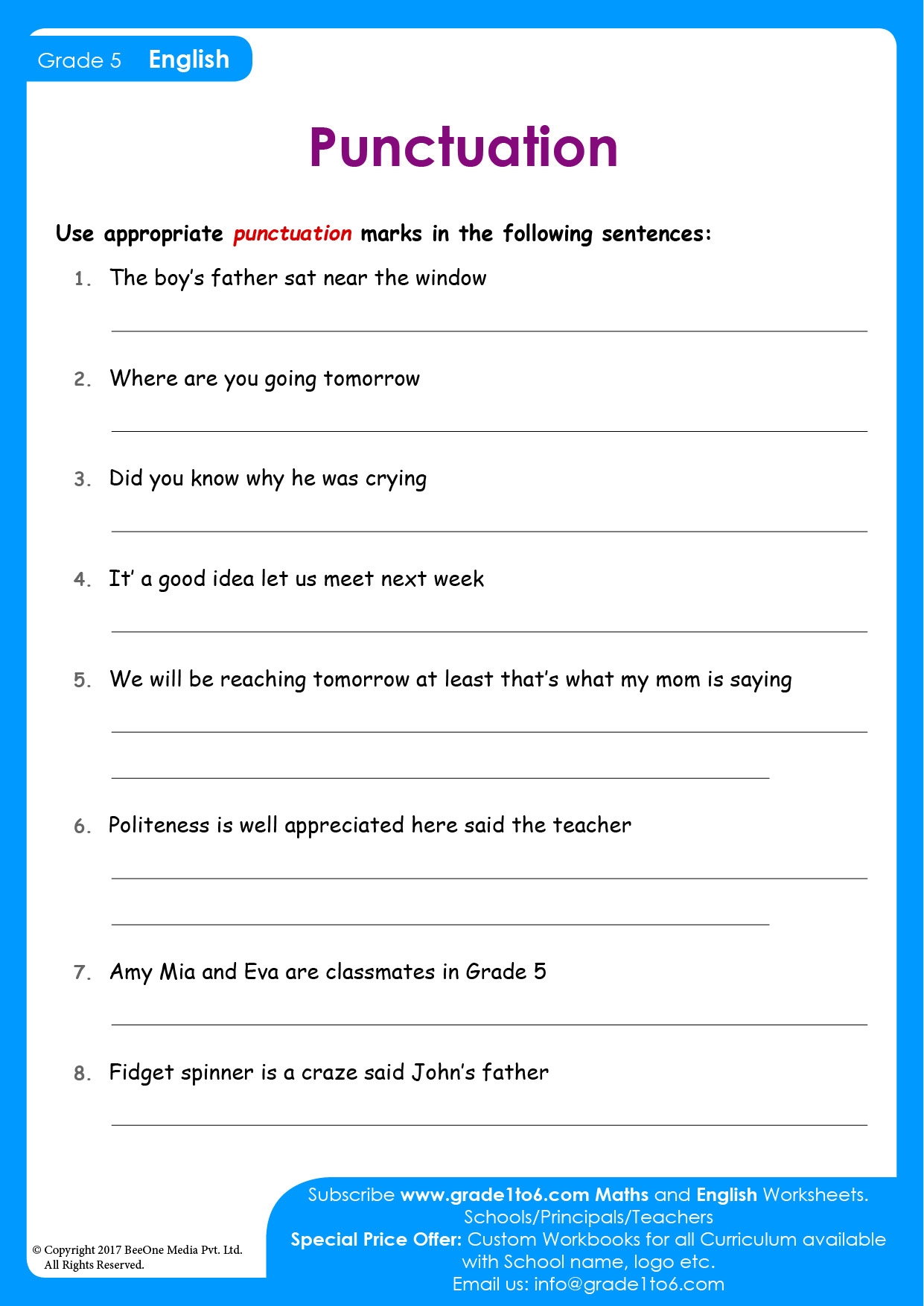 Punctuation Worksheets For Class 5 CBSE Grade1to6 Punctuation Worksheets For Class 5 CBSE Grade1to6