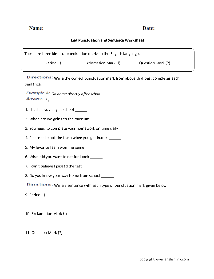 Punctuation Worksheets Free Printable Practice For Grades K 12