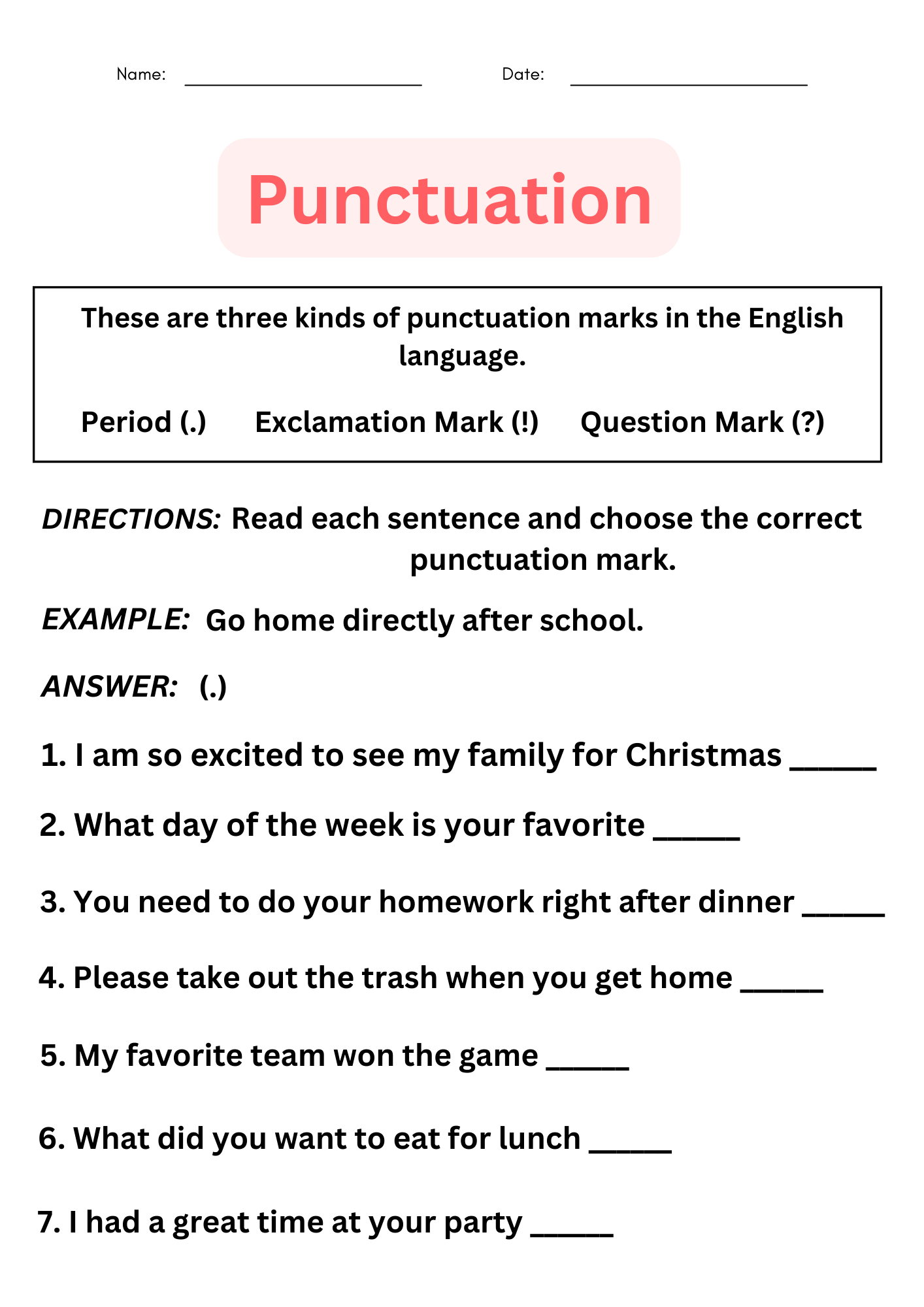 Punctuation Worksheets With Answers For Grade 1 Punctuation Worksheets With Answers For Grade 1