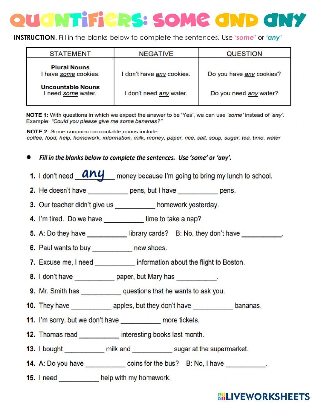 Quantifiers Som Free Interactive Worksheets 1571384