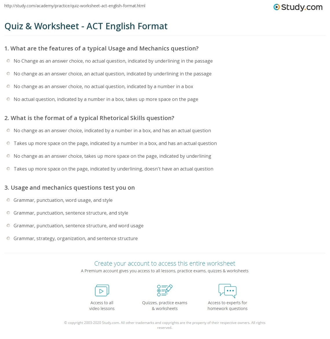 Quiz U0026 Worksheet ACT English Format Study