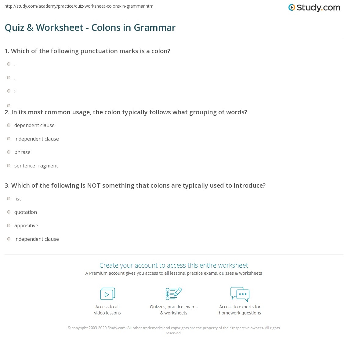 Quiz U0026 Worksheet Colons In Grammar Study