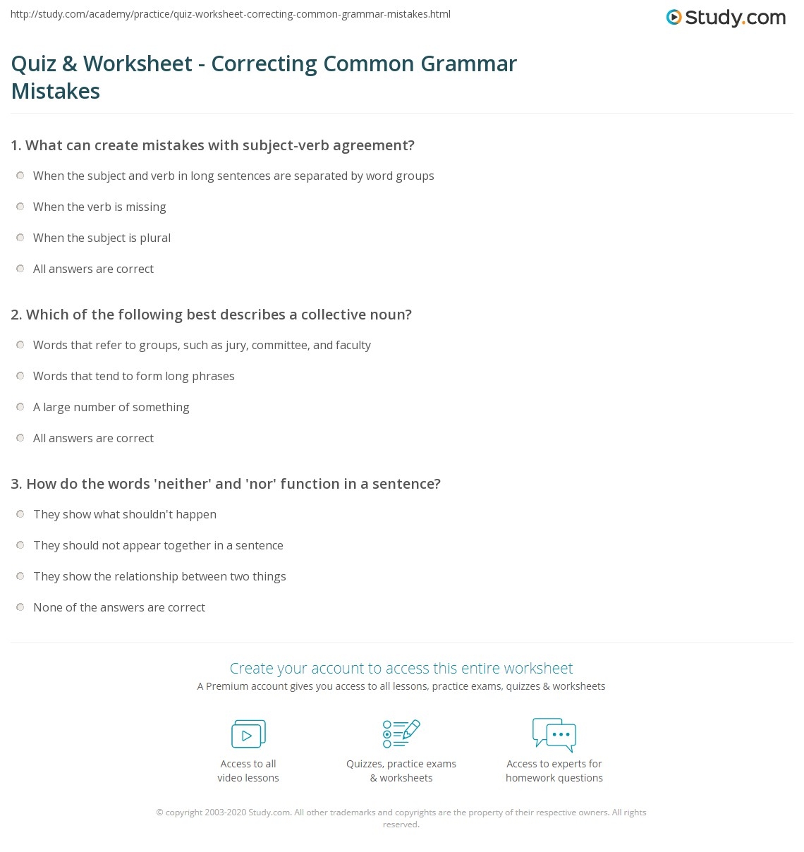 Quiz U0026 Worksheet Correcting Common Grammar Mistakes Study
