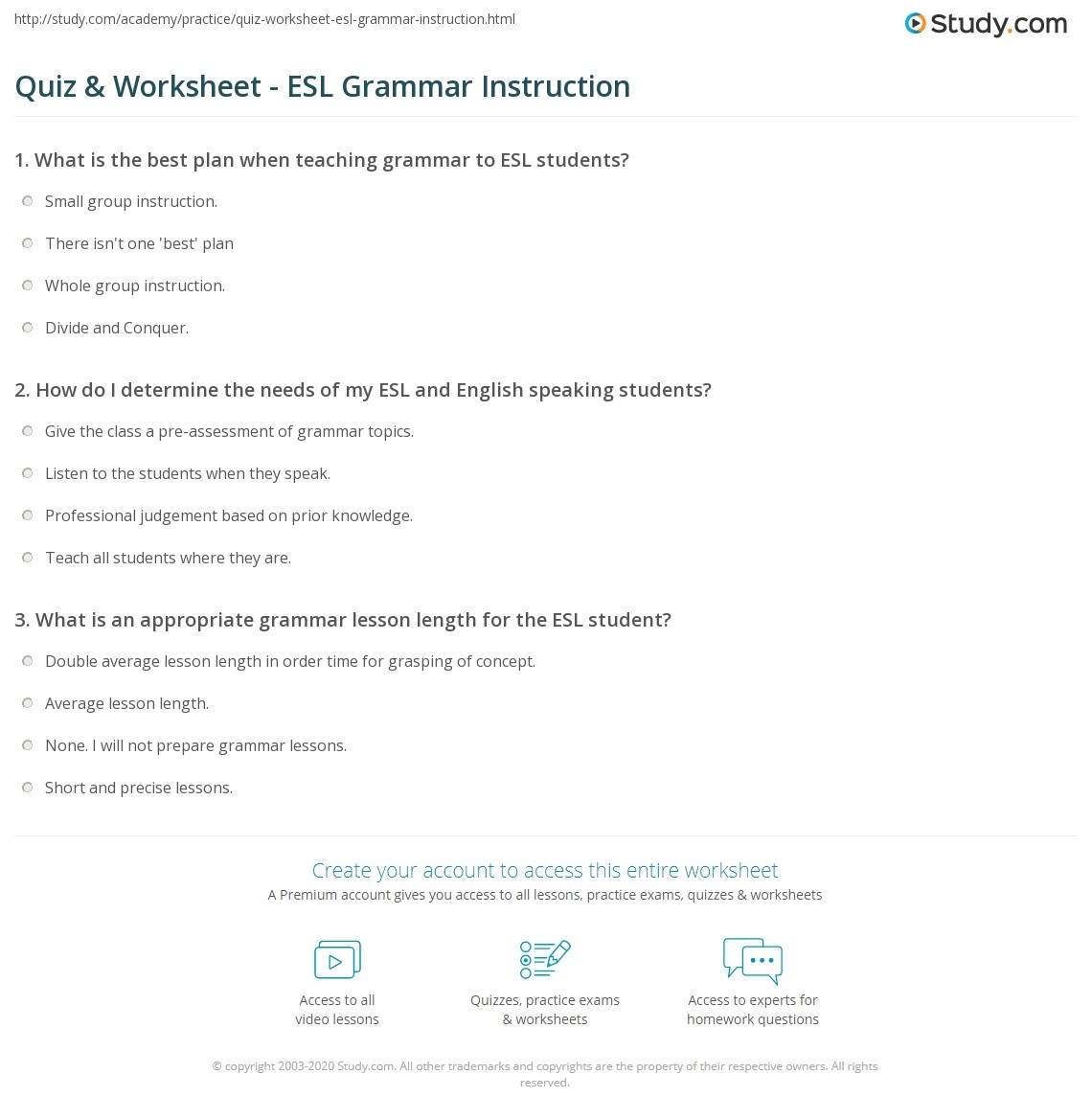 Quiz U0026 Worksheet ESL Grammar Instruction Study Quiz U0026 Worksheet ESL Grammar Instruction Study
