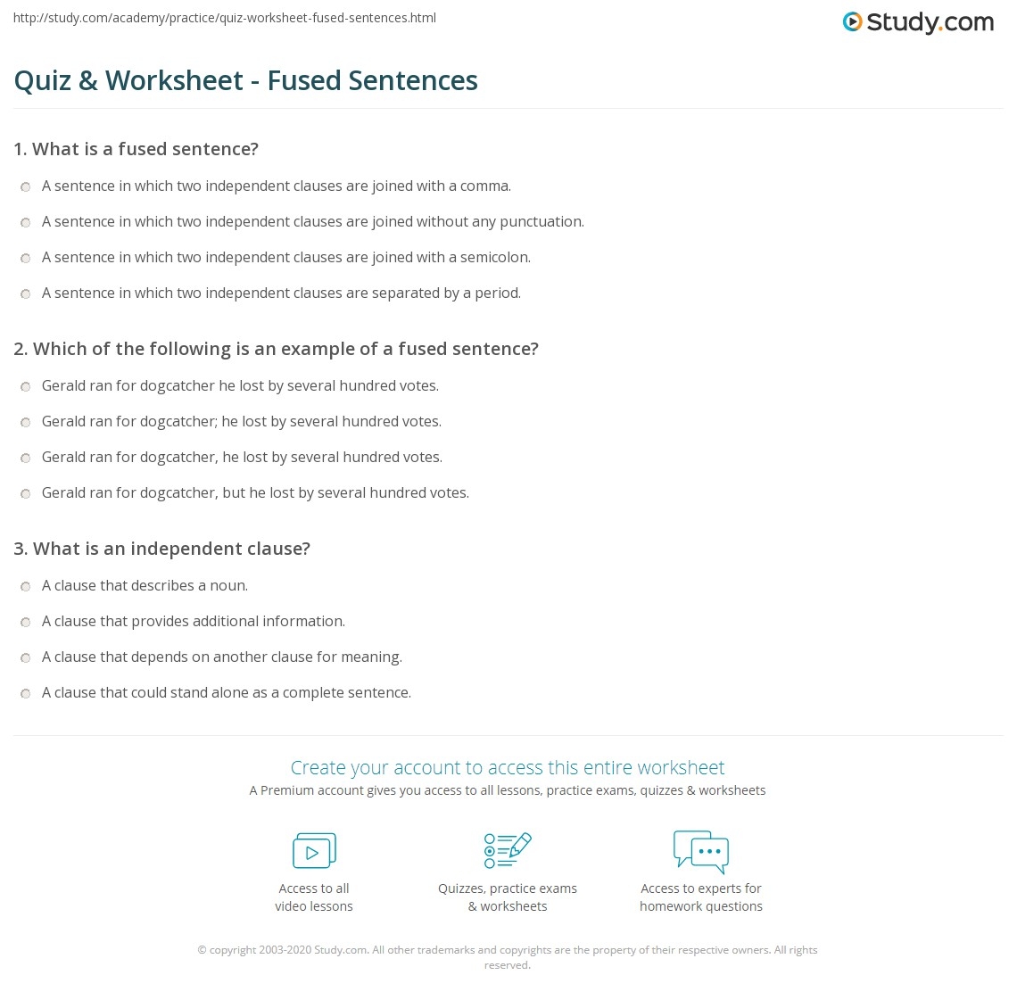 Quiz U0026 Worksheet Fused Sentences Study