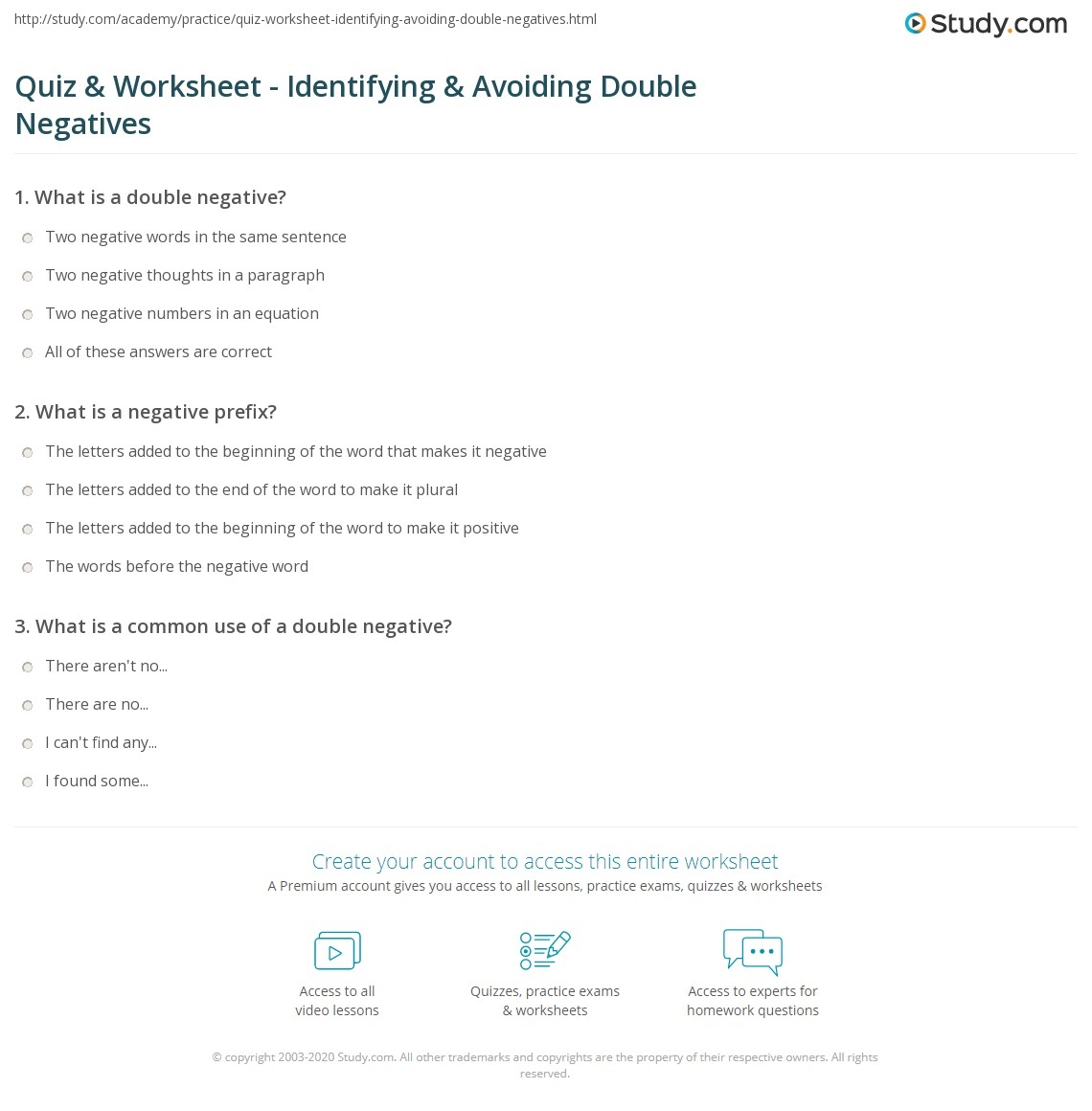 Double Negative Grammar Worksheets Double Negative Grammar Worksheets