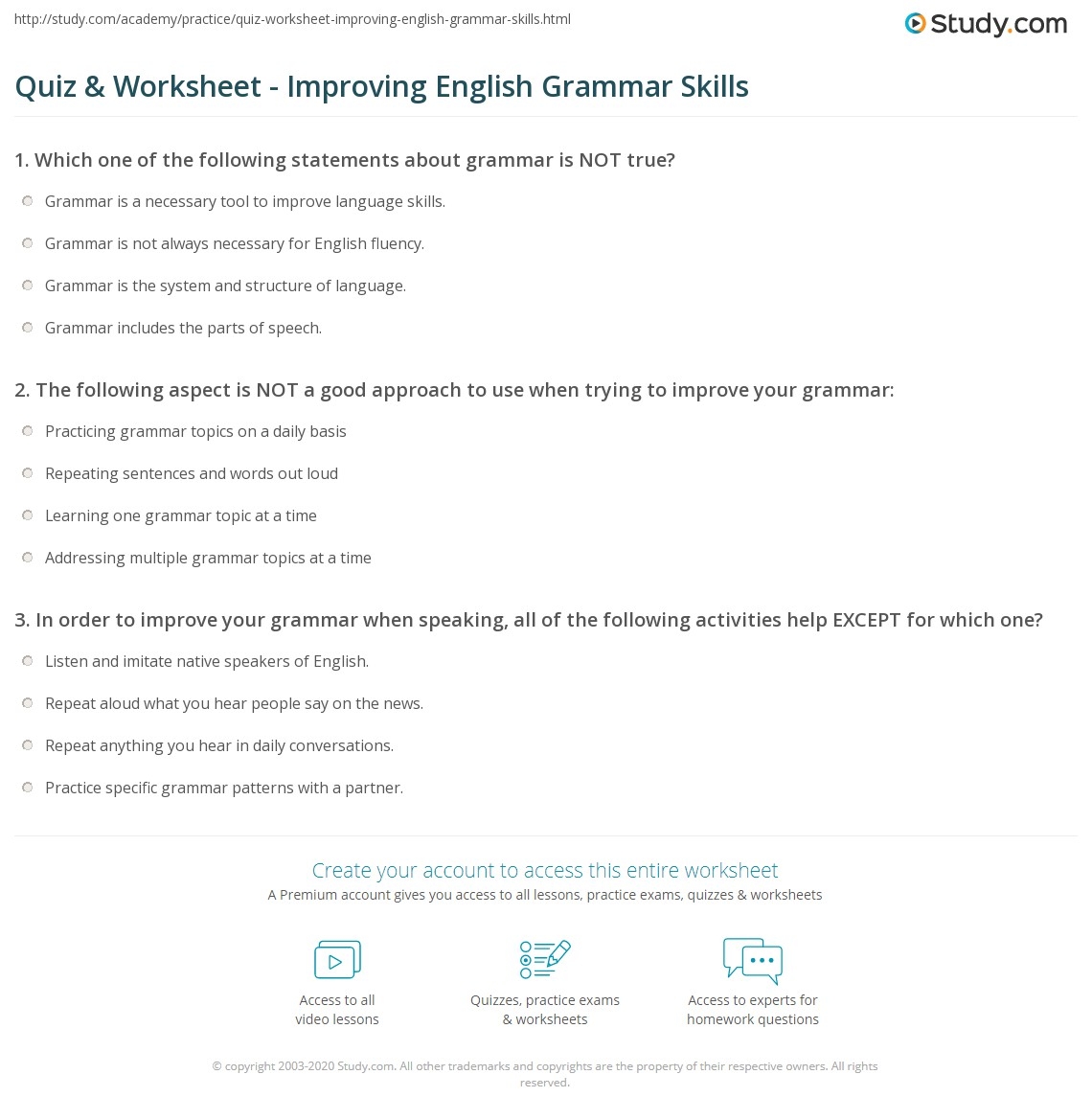 Quiz U0026 Worksheet Improving English Grammar Skills Study