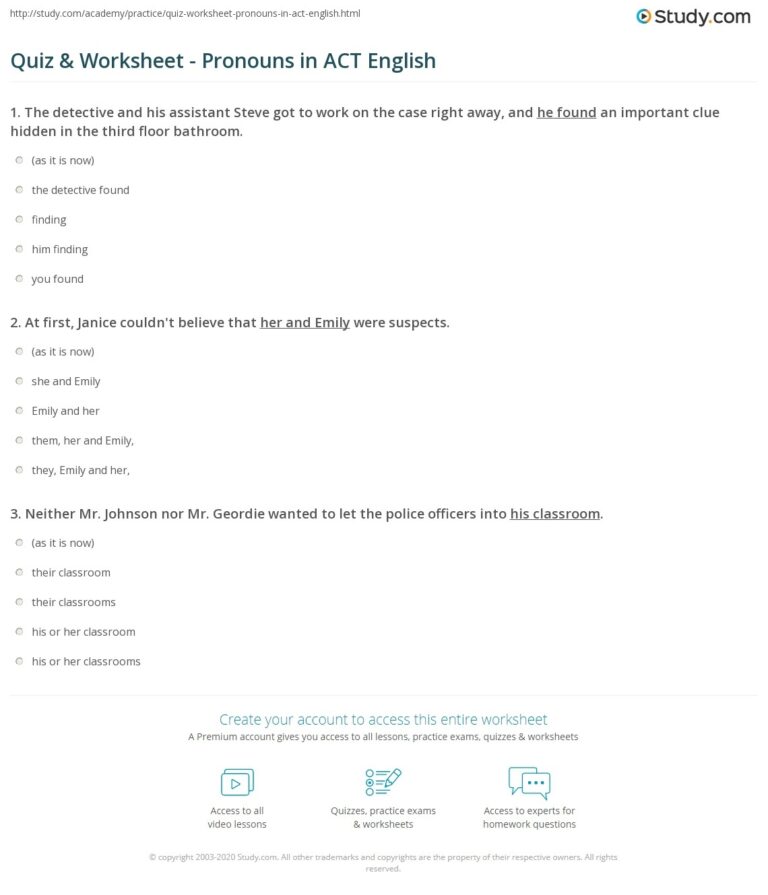 Quiz U0026 Worksheet Pronouns In ACT English Study
