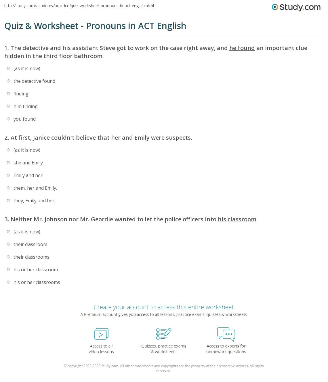 Quiz U0026 Worksheet Pronouns In ACT English Study