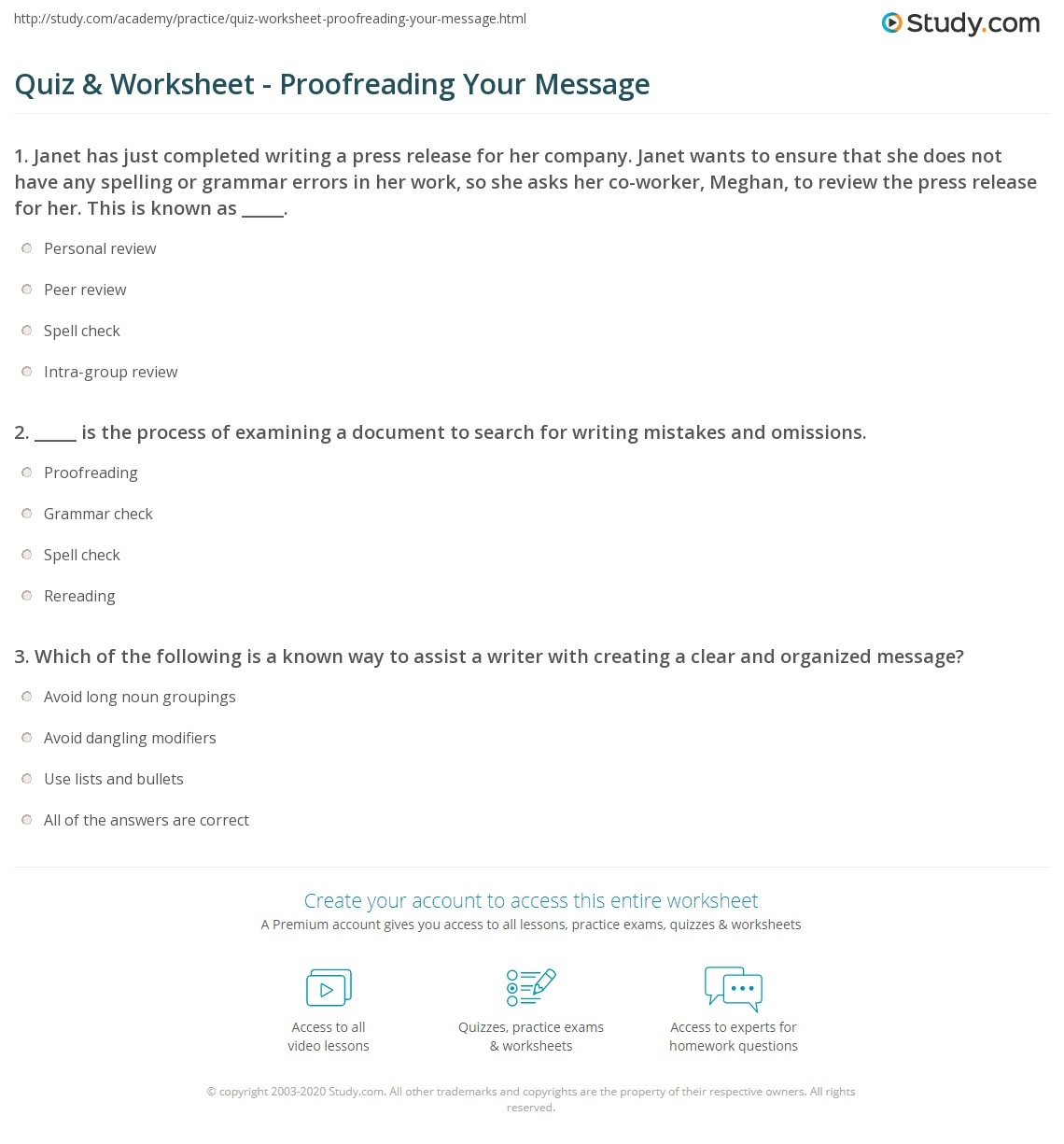 Quiz U0026 Worksheet Proofreading Your Message Study