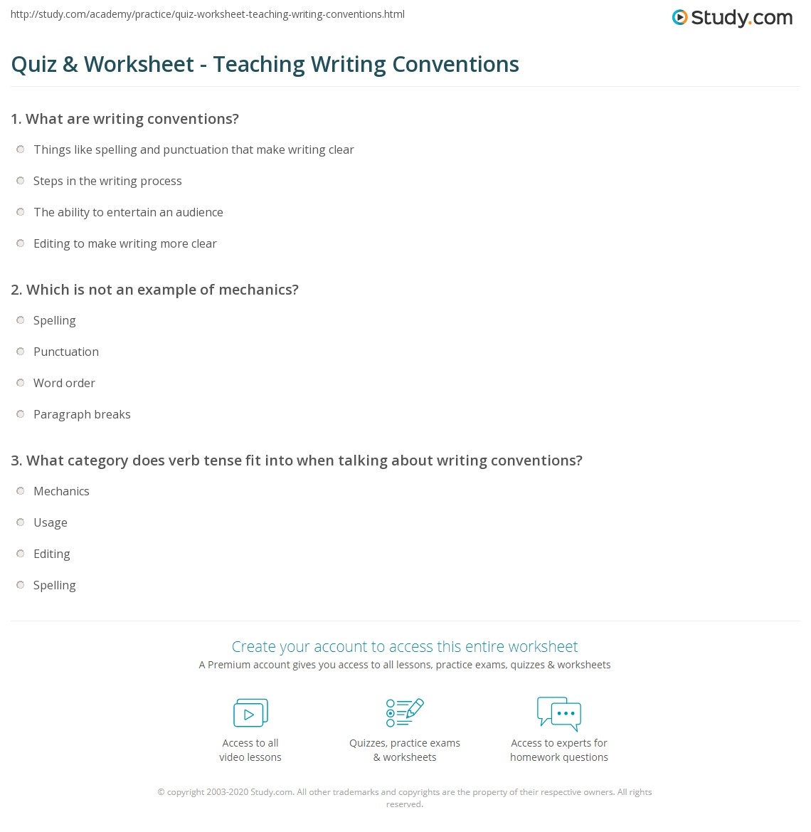 Quiz U0026 Worksheet Teaching Writing Conventions Study