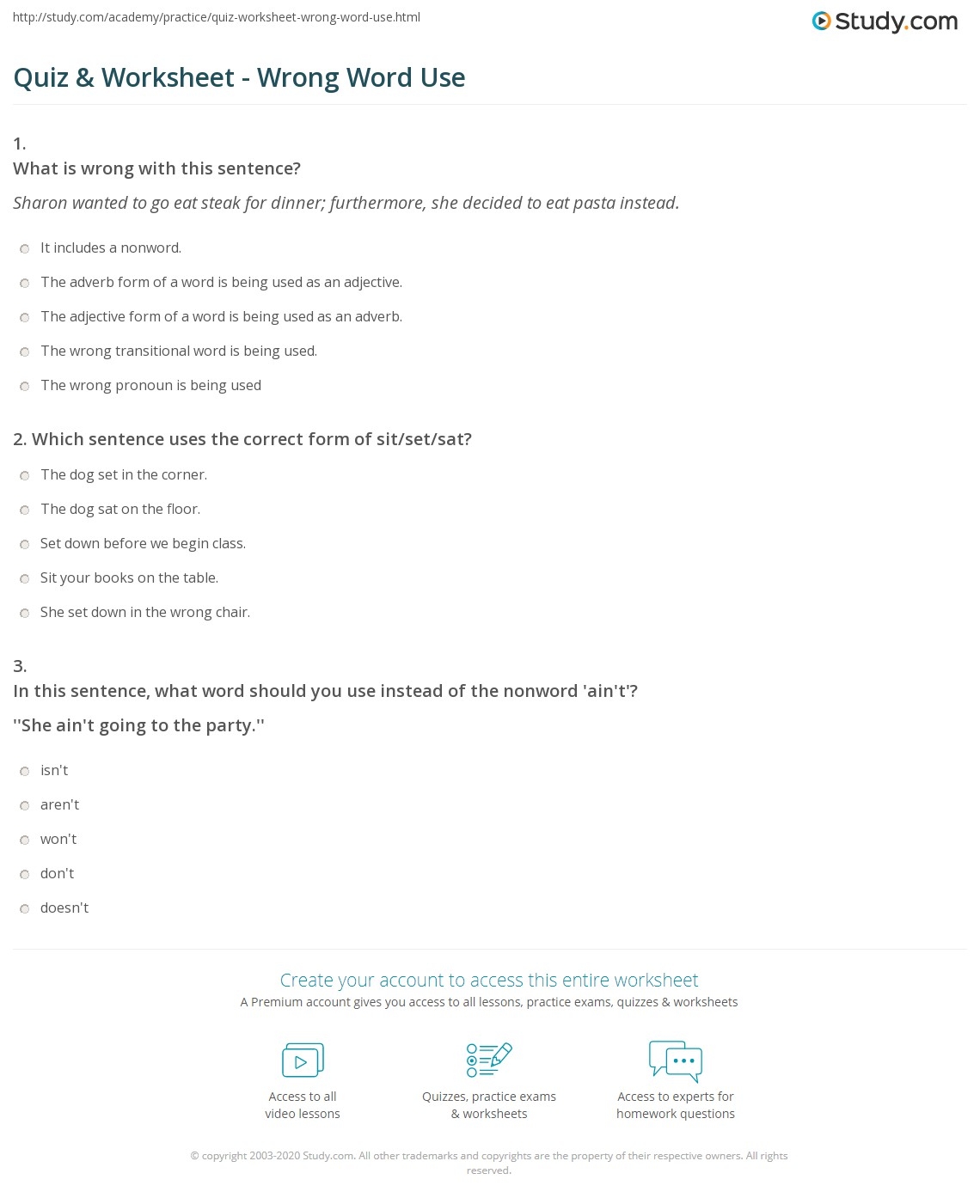 Quiz U0026 Worksheet Wrong Word Use Study